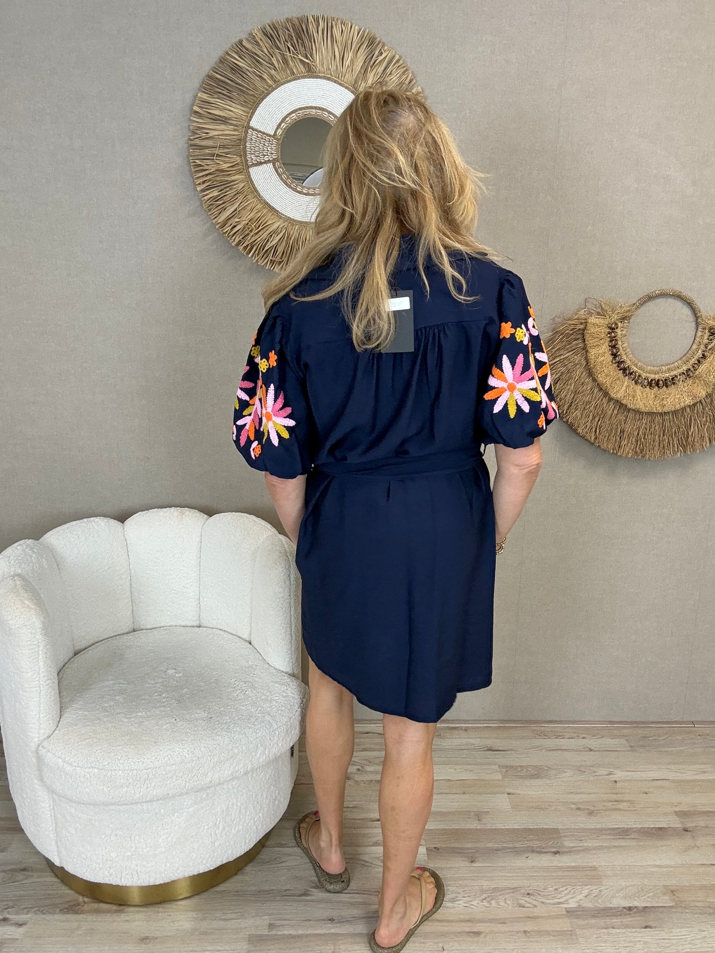Summer Flower Dress Donkerblauw - Nancfashion