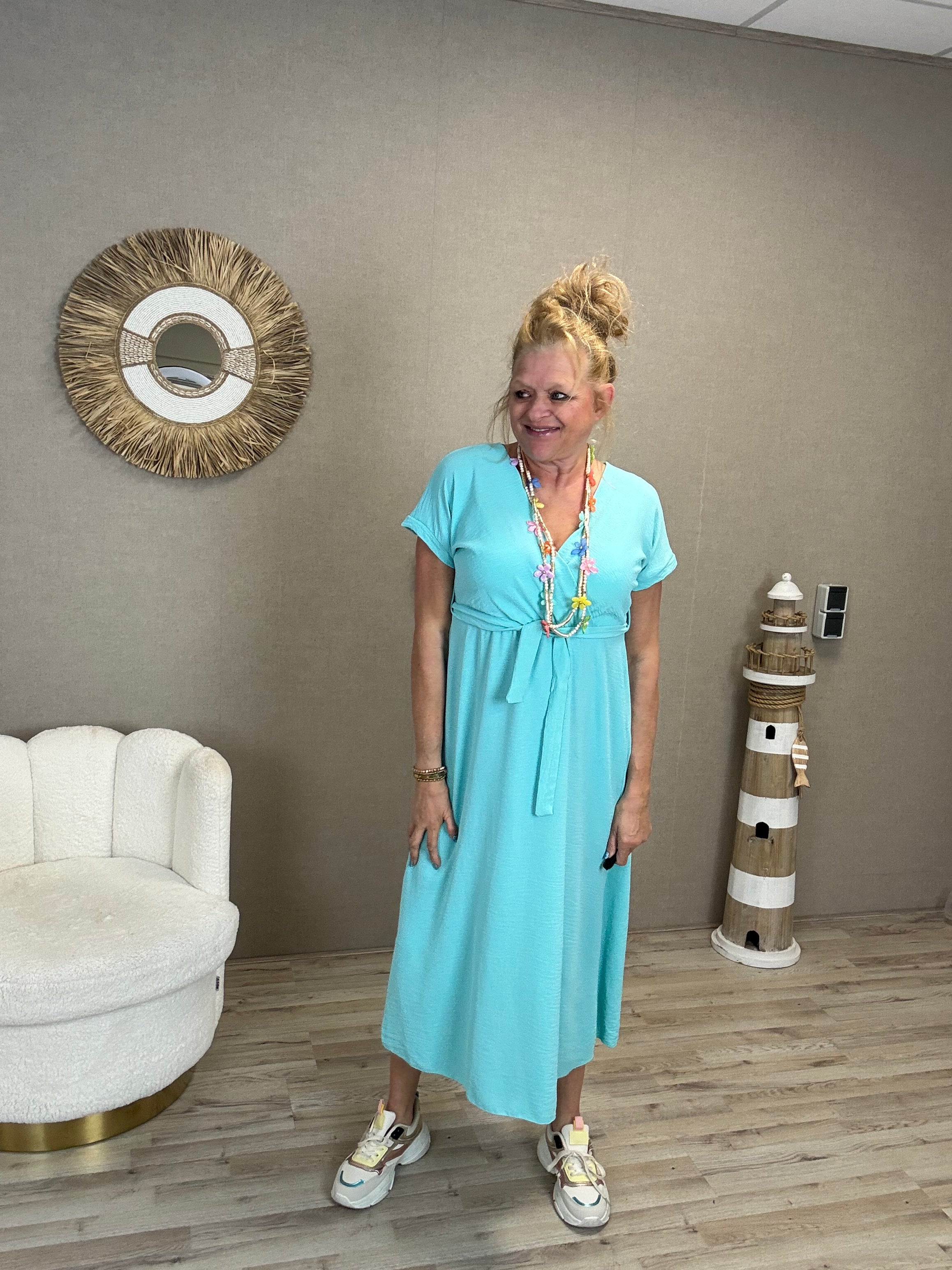 Summer Dress met ceintuur Aqua