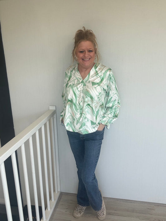 Ballon Top Print Groen - Nancfashion