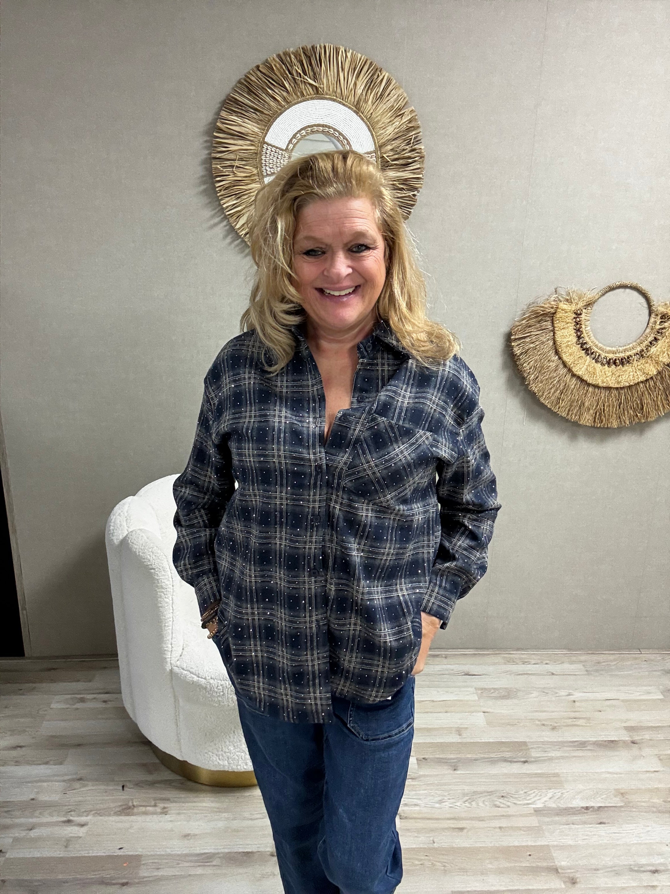 Houthakkers Blouse met Strass Steentjes Blauw