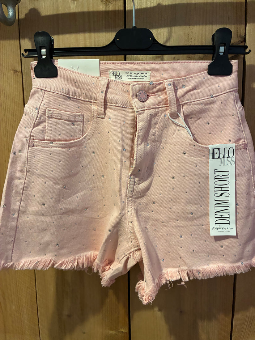 Hello Miss denim Short Strass -Roze