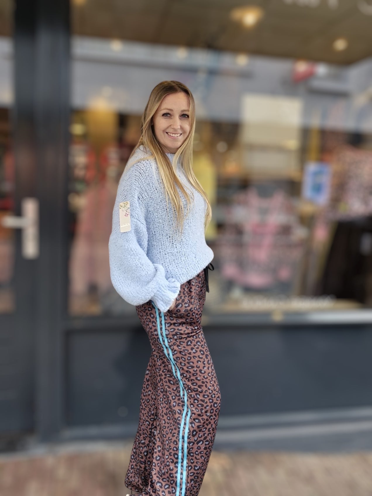Leopard Pantalon met Tuqouise bies - Nancfashion