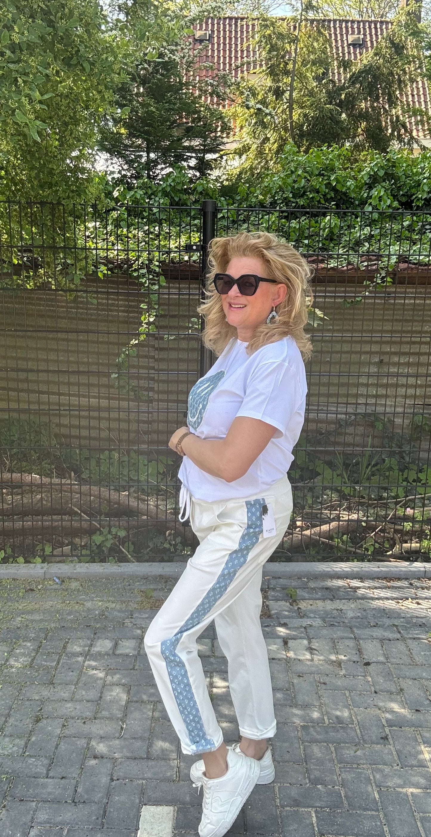 Jogg Pantalon Roomwit met Demin bies