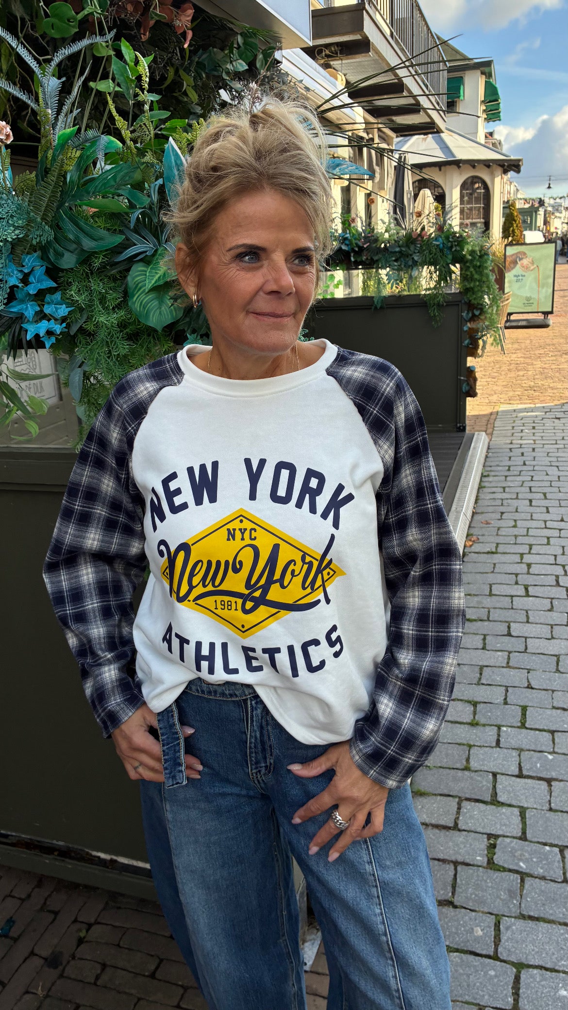 New york shirt met ruitjes mouw - Wit / Blauw