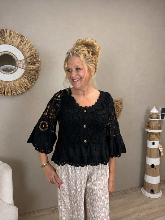 Gehaakt Vestje Met Broderie Details Zwart