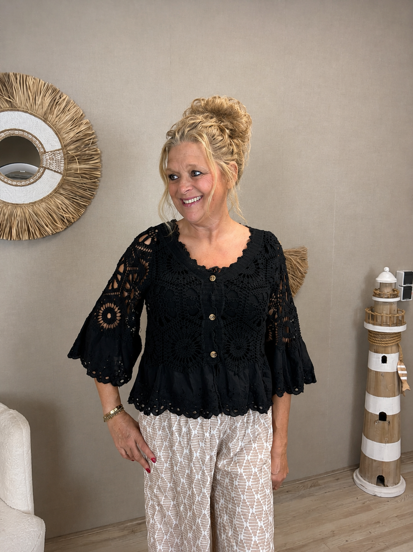 Gehaakt Vestje Met Broderie Details Zwart