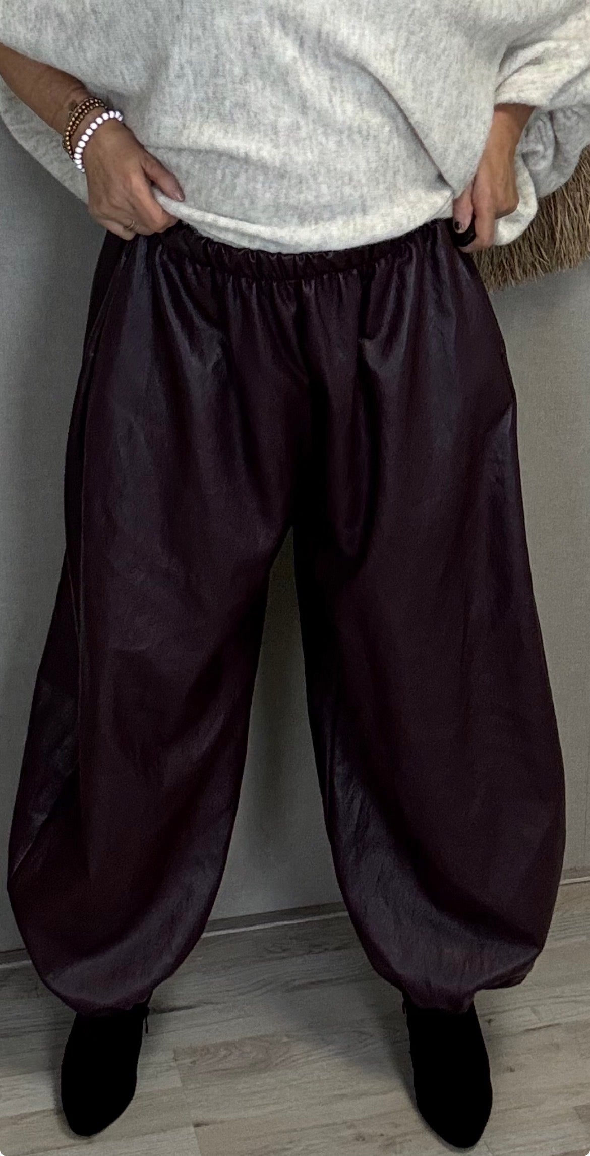 Leatherlook ballonbroek Malia Aubergine