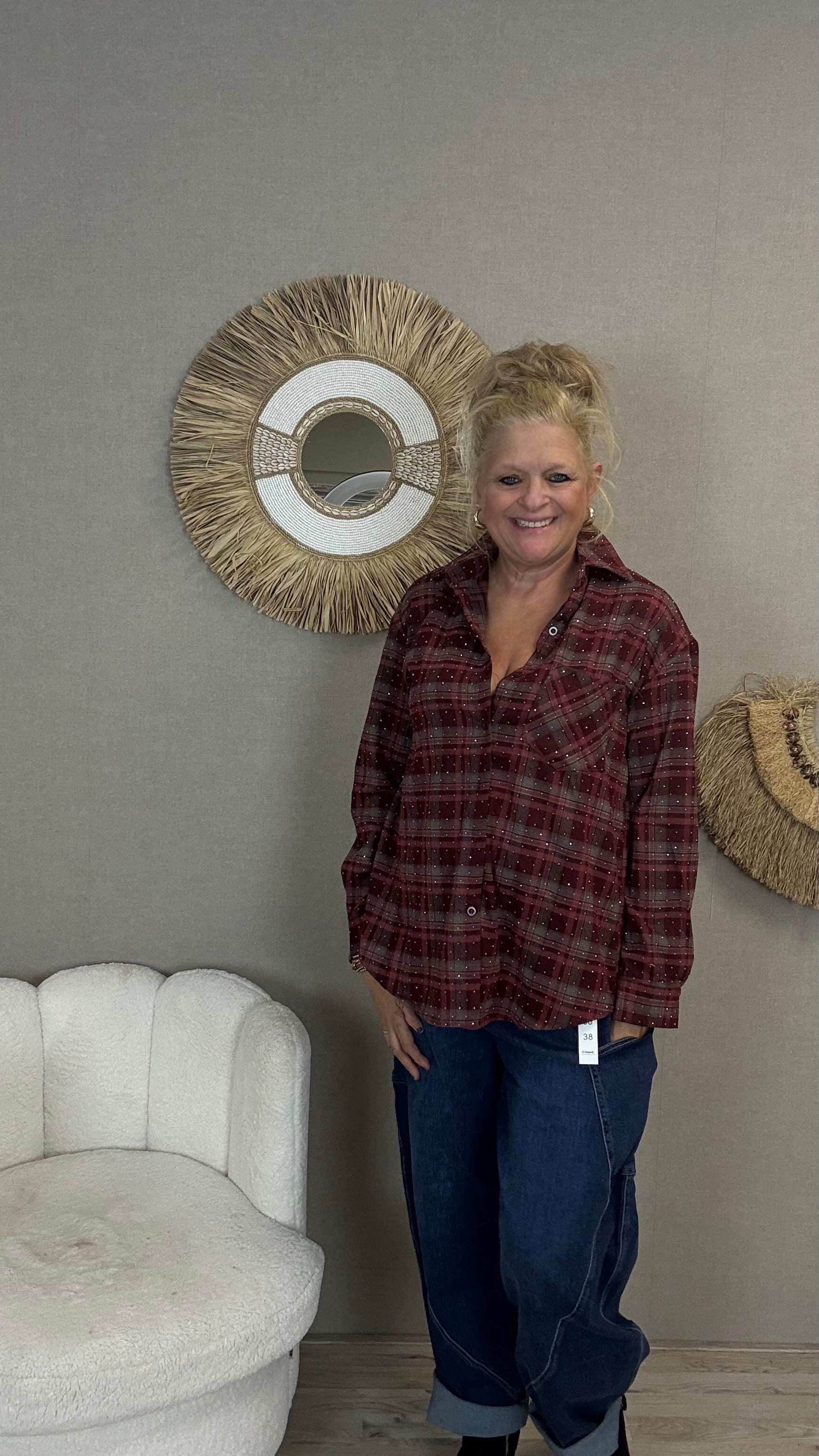 Sparkel Ruit Blouse Bordeaux