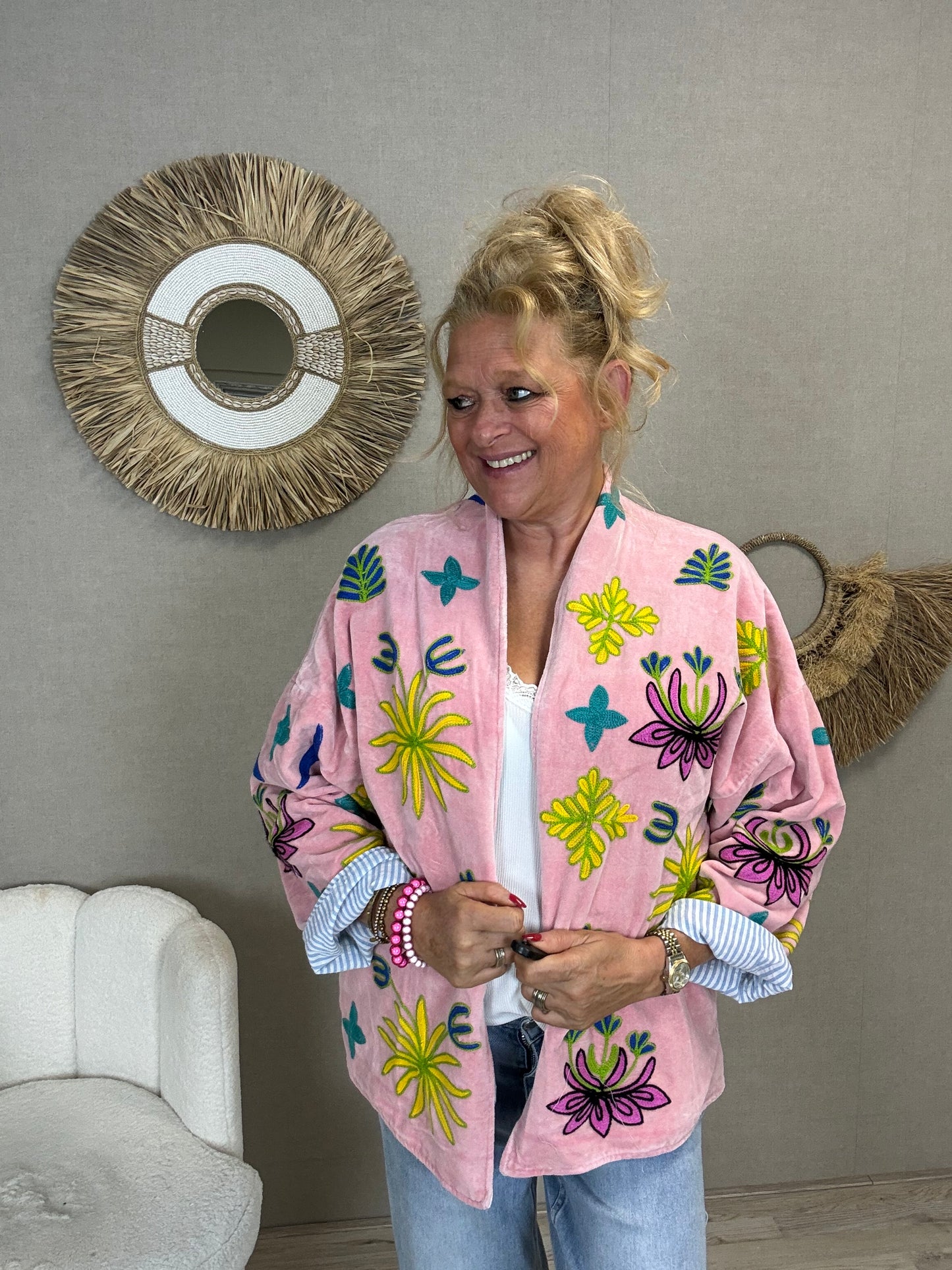Cotton Velvet Leopard Jacket Roze
