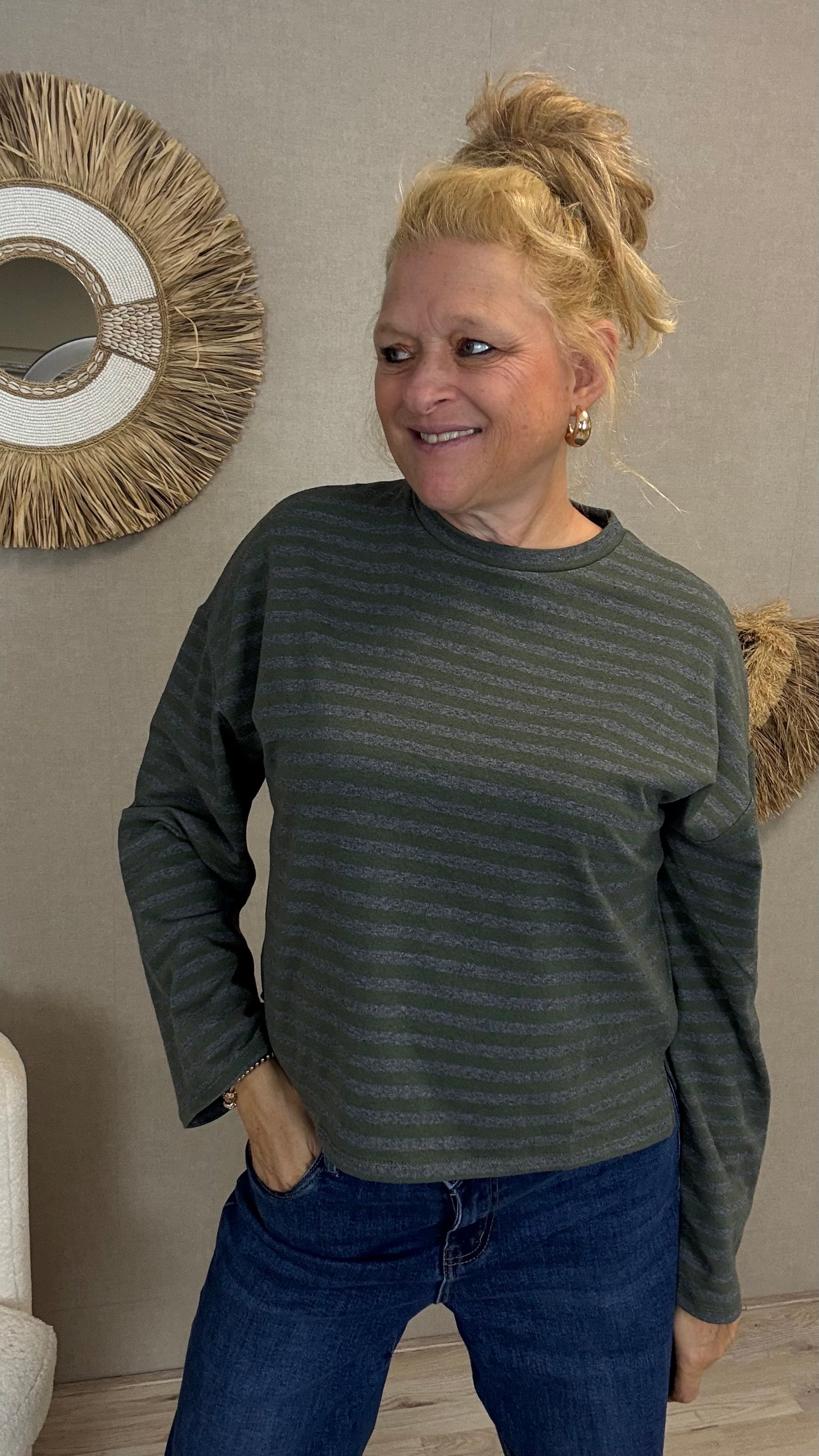 Gestreepte Longsleeve Groen/Grijs