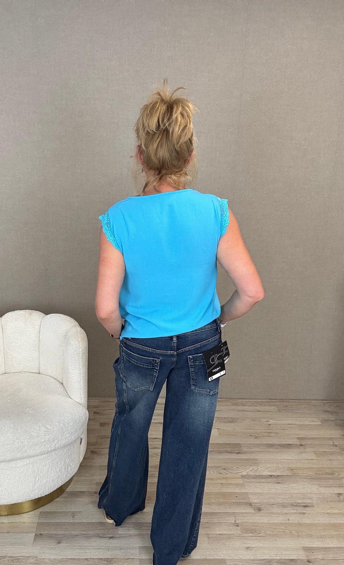 Top kant v-hals Blauw