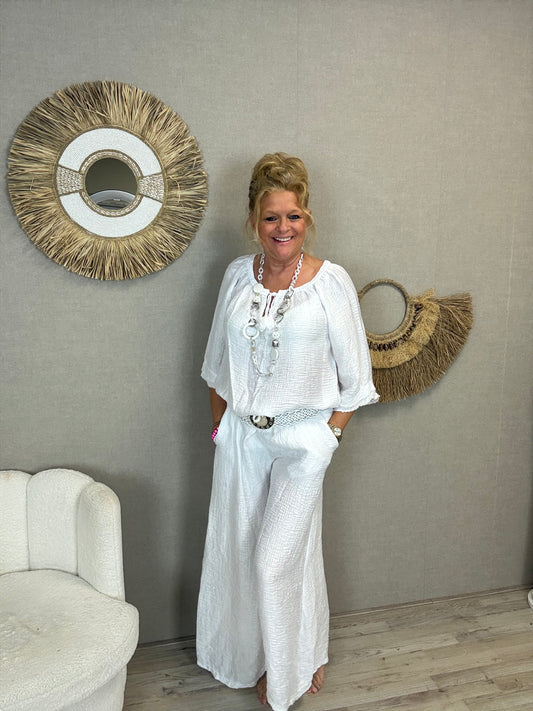 Tweedelig Pak Boho Chic Wit - Nancfashion