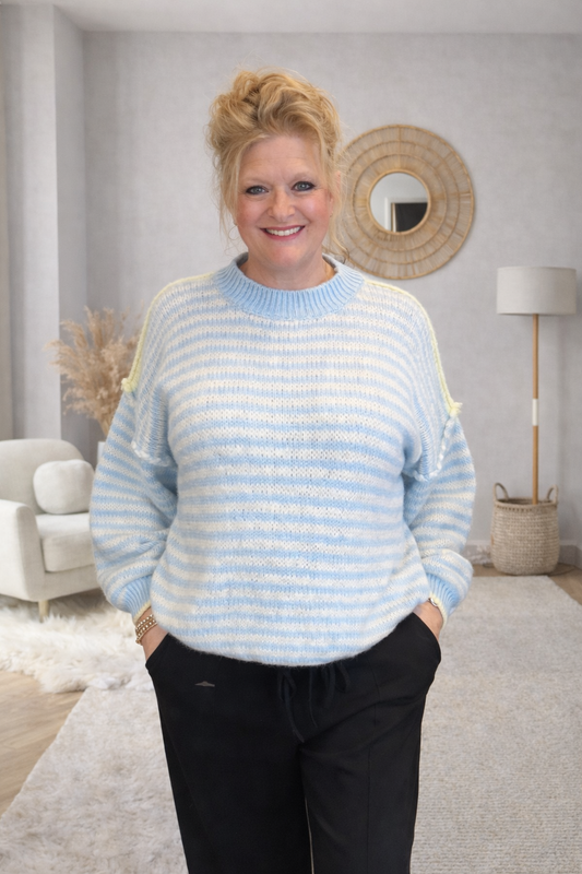 Gebreide trui met ronde hals Stripe Blauw