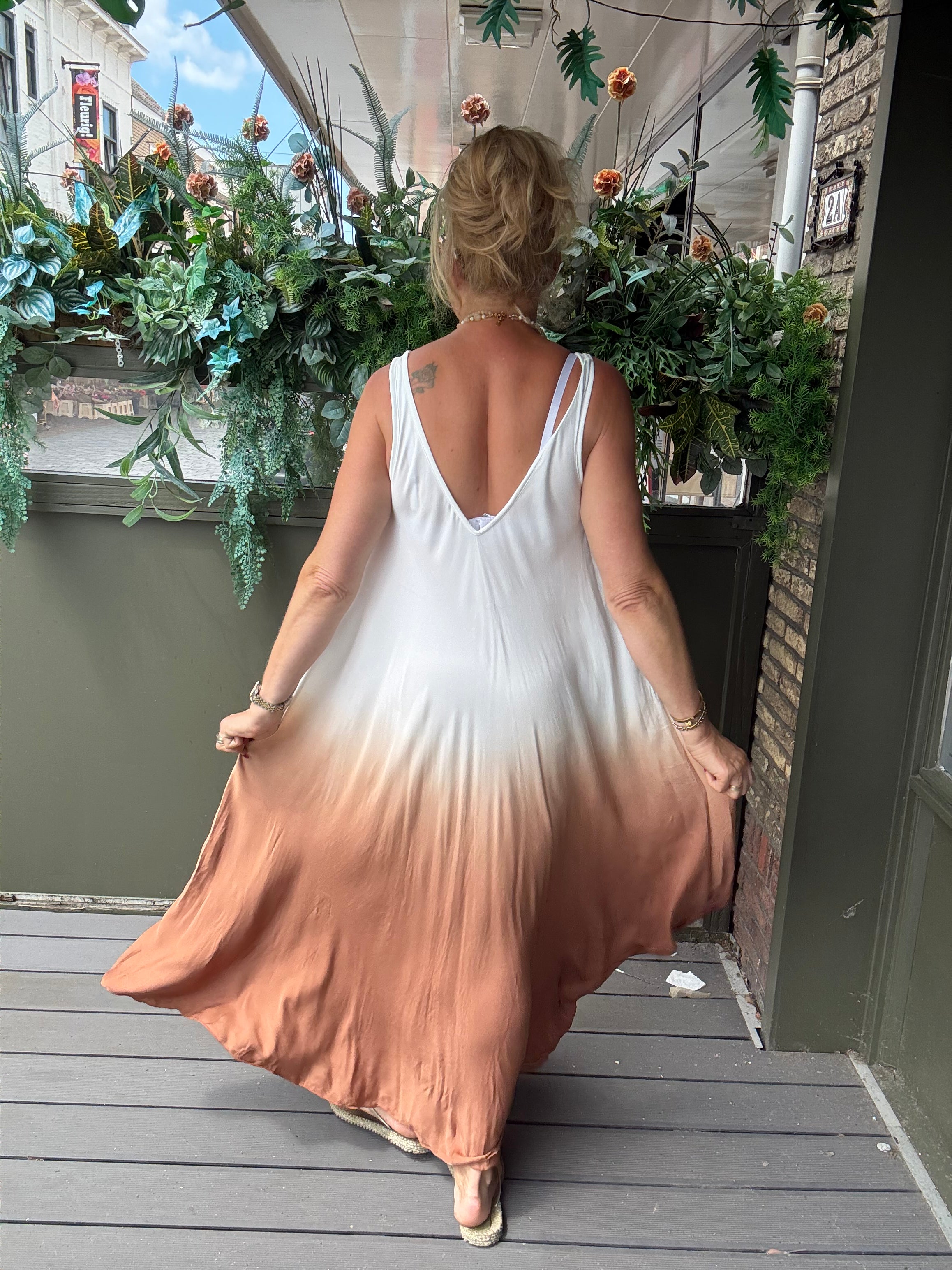 Maxi Jurk Sunset Wit/Bruin