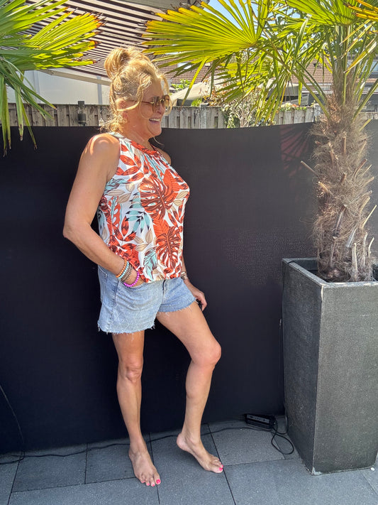 Halter Top Bladeren Oranje Aqa