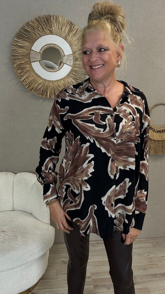 Blouse Nance – Abstracte Print Zwart/Bruin
