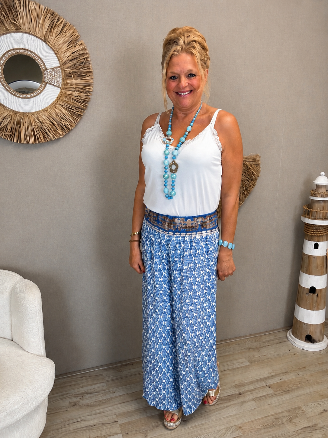 Boho Chic Palazzo Broek – Blauw/Wit