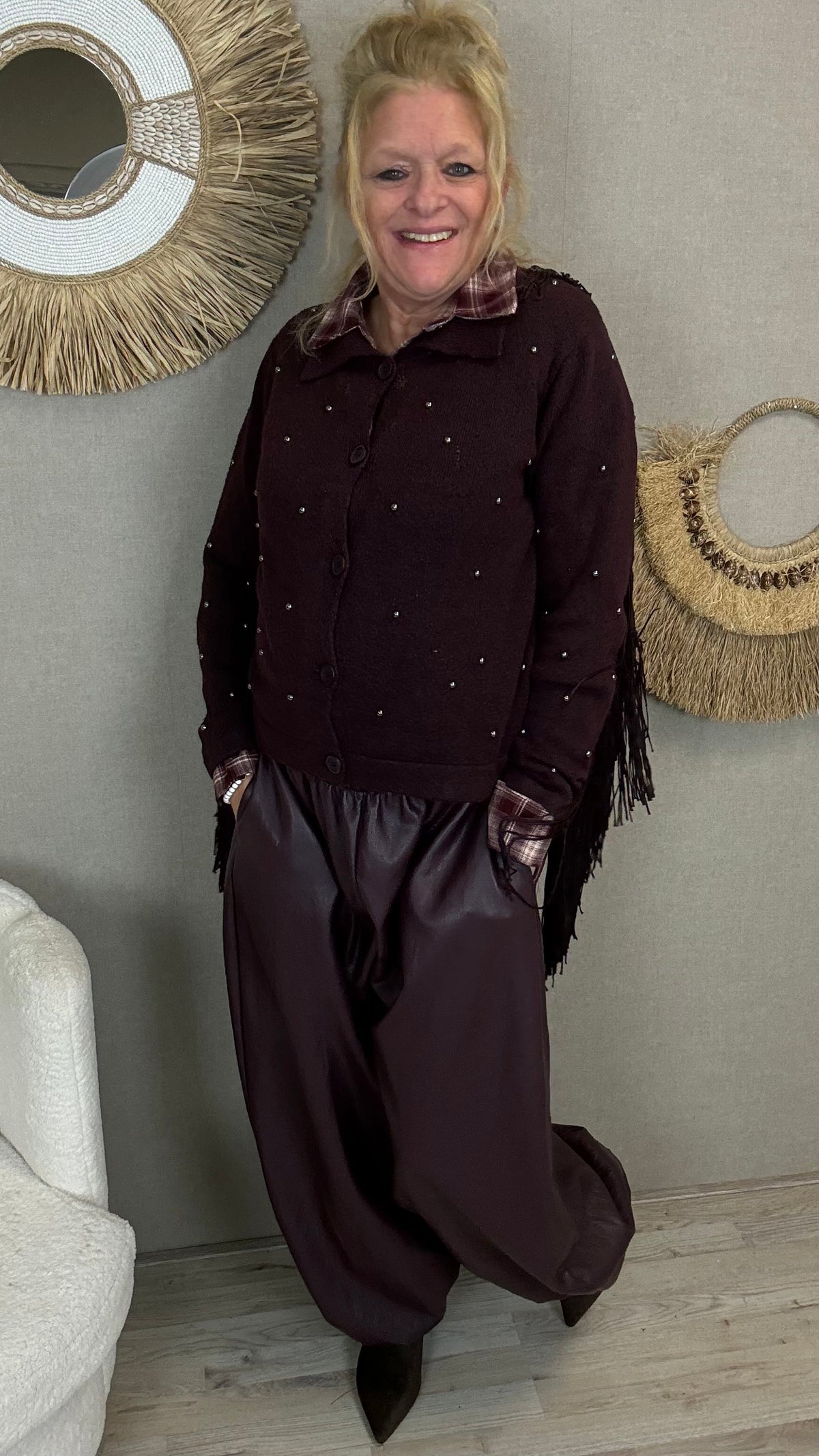 Vest Fringe Studs-Bordeaux