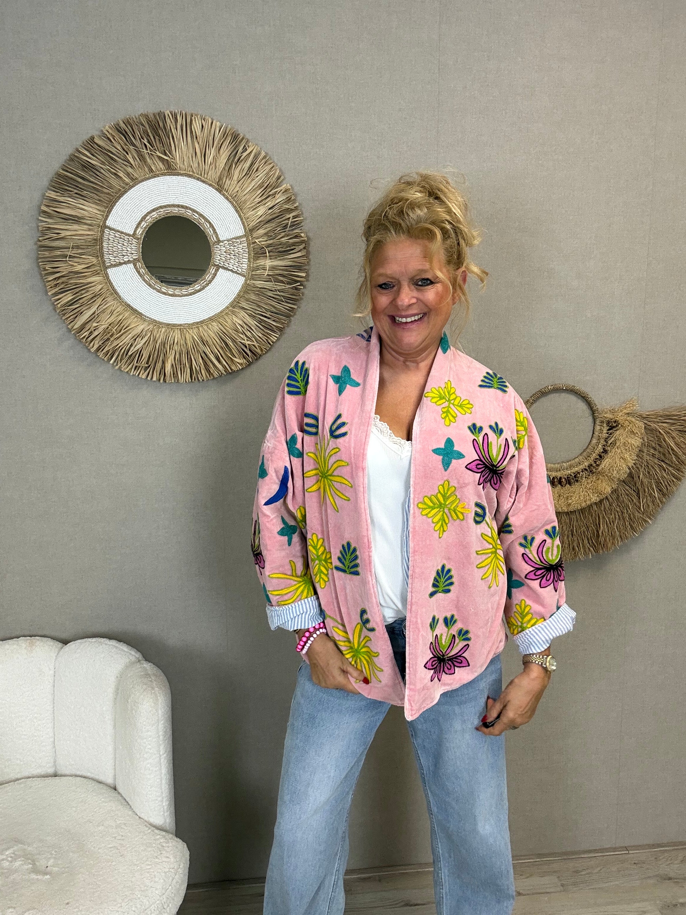 Cotton Velvet Leopard Jacket Roze