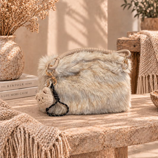 Fluffy Teddy Tas-Beige