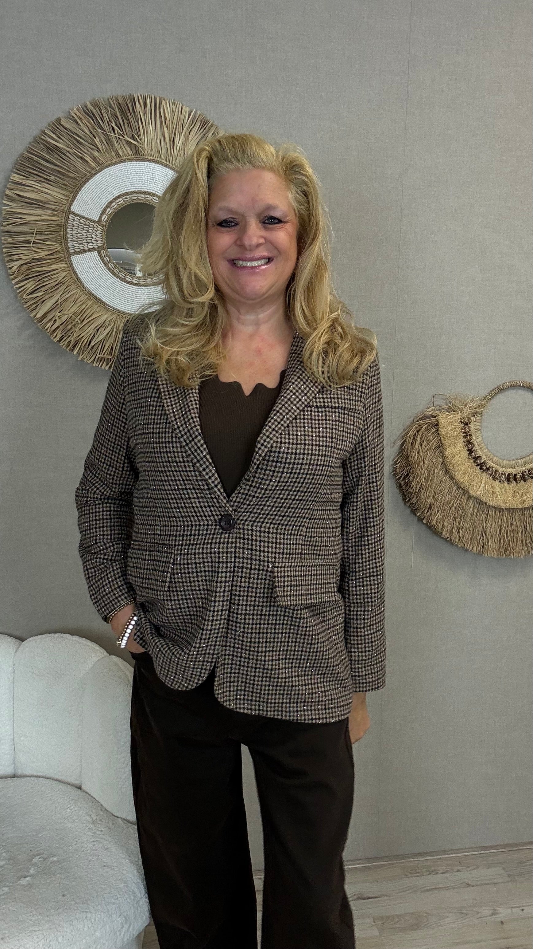 Geruite blazer met sparkle