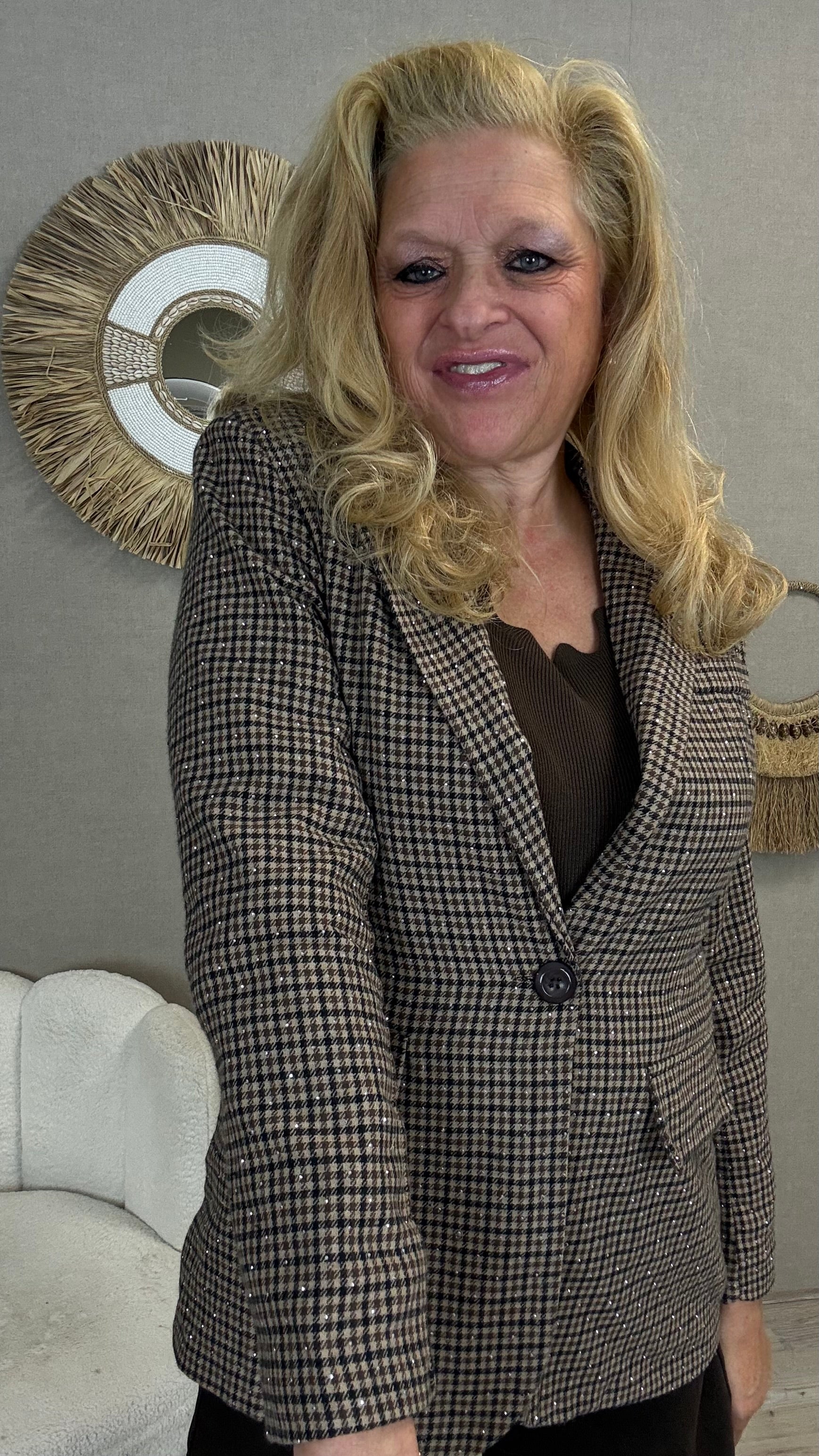 Geruite blazer met sparkle