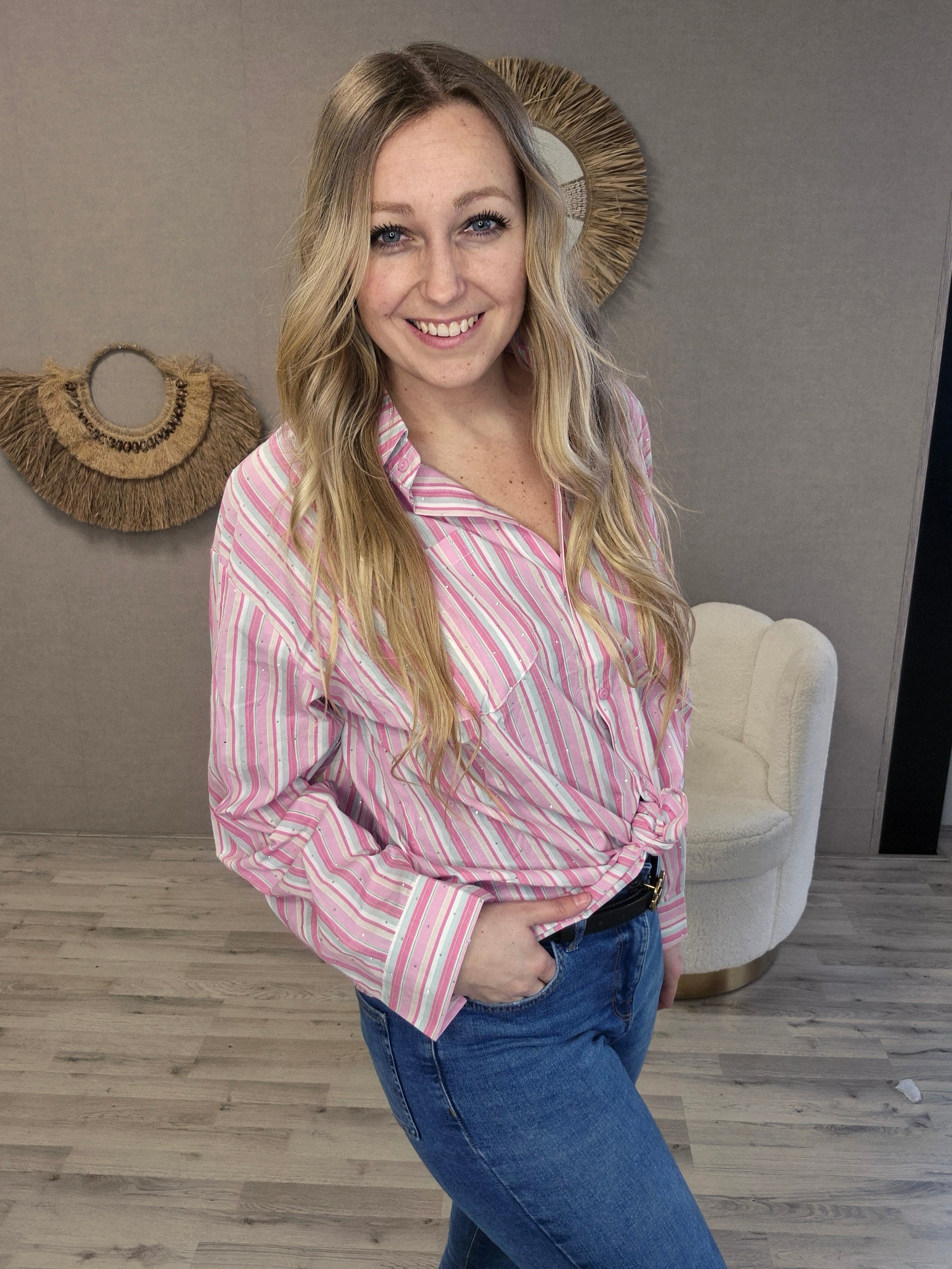 Blouse roze glitter - Nancfashion