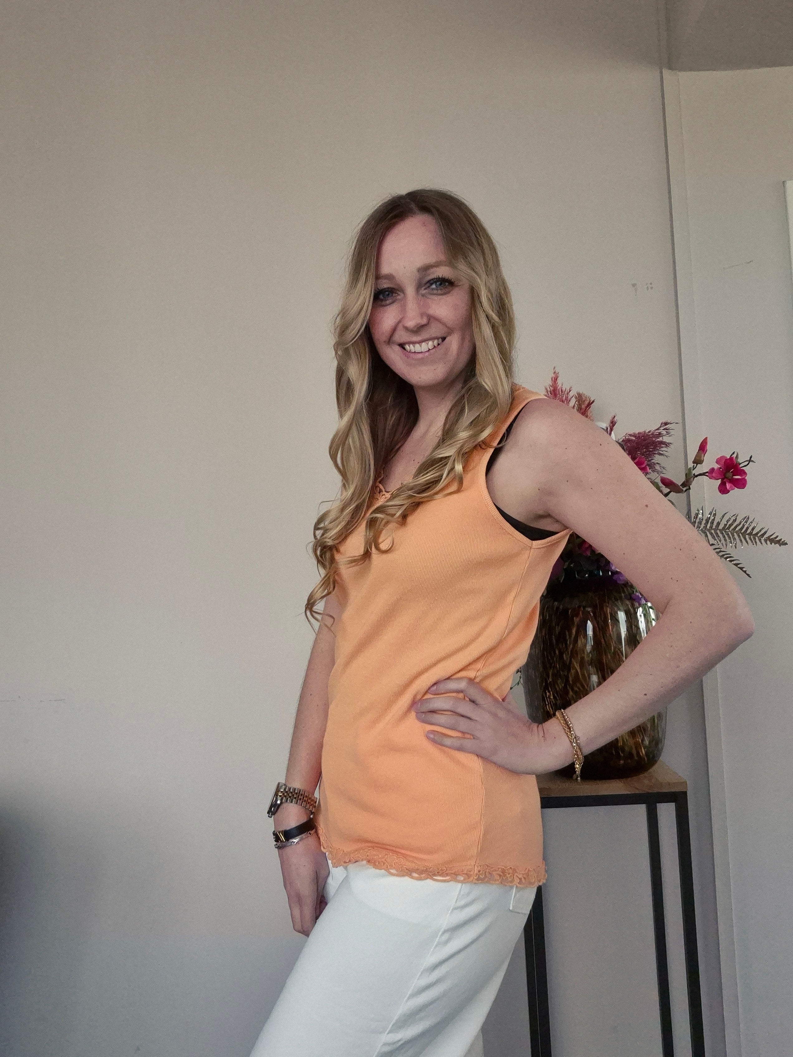 Basic Rib Top Oranje - Nancfashion