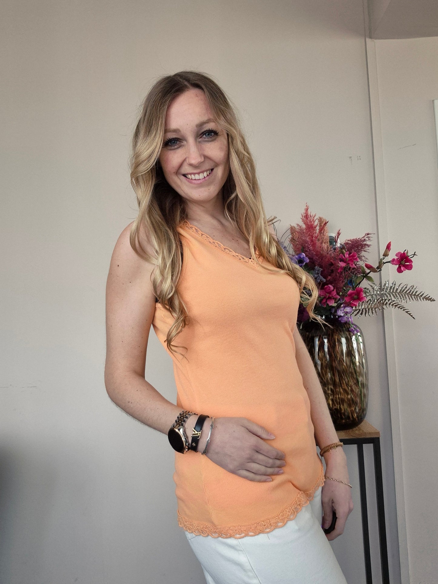 Basic Rib Top Oranje - Nancfashion