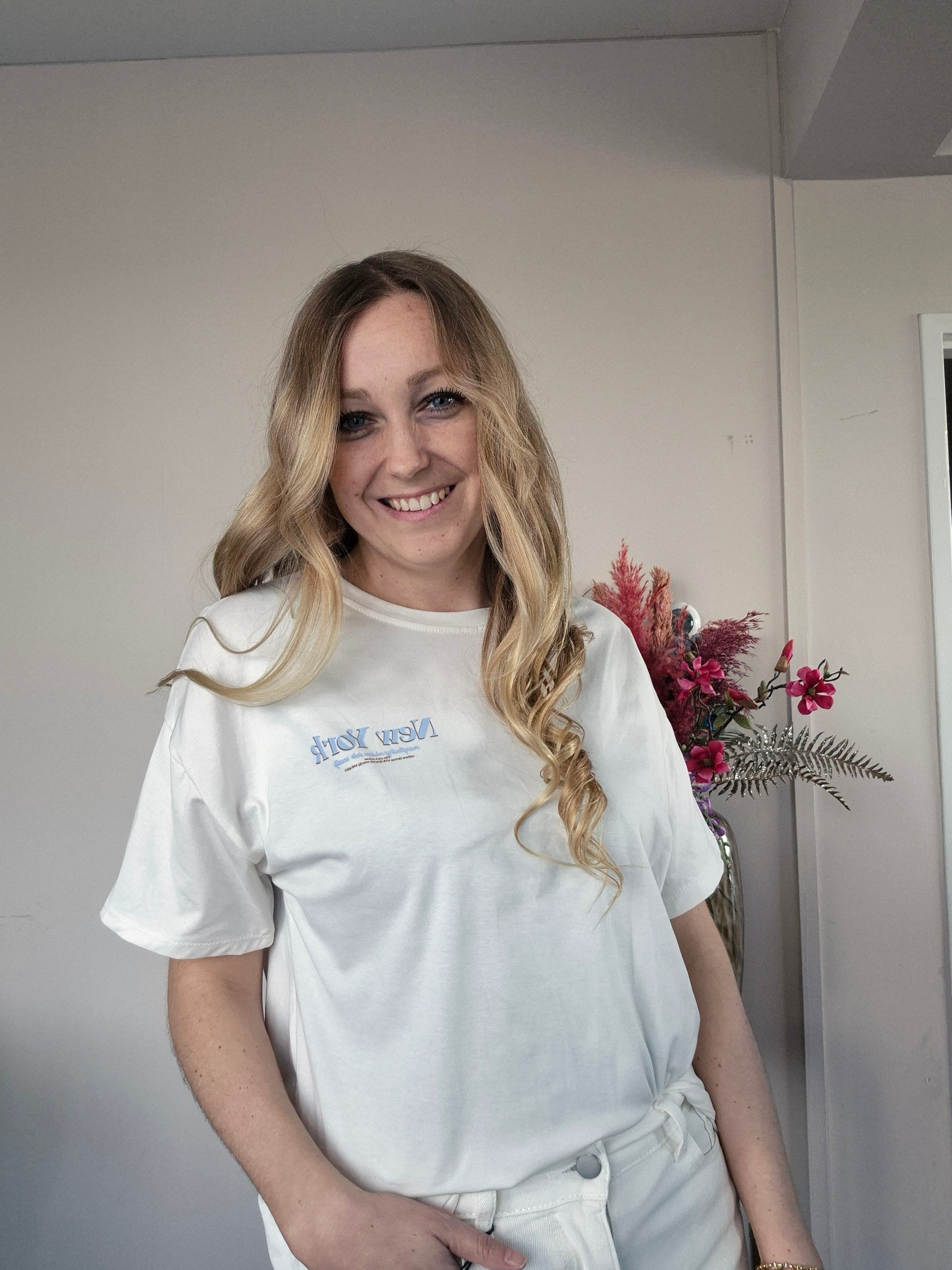 T-shirt New York Wit Blauw - Nancfashion