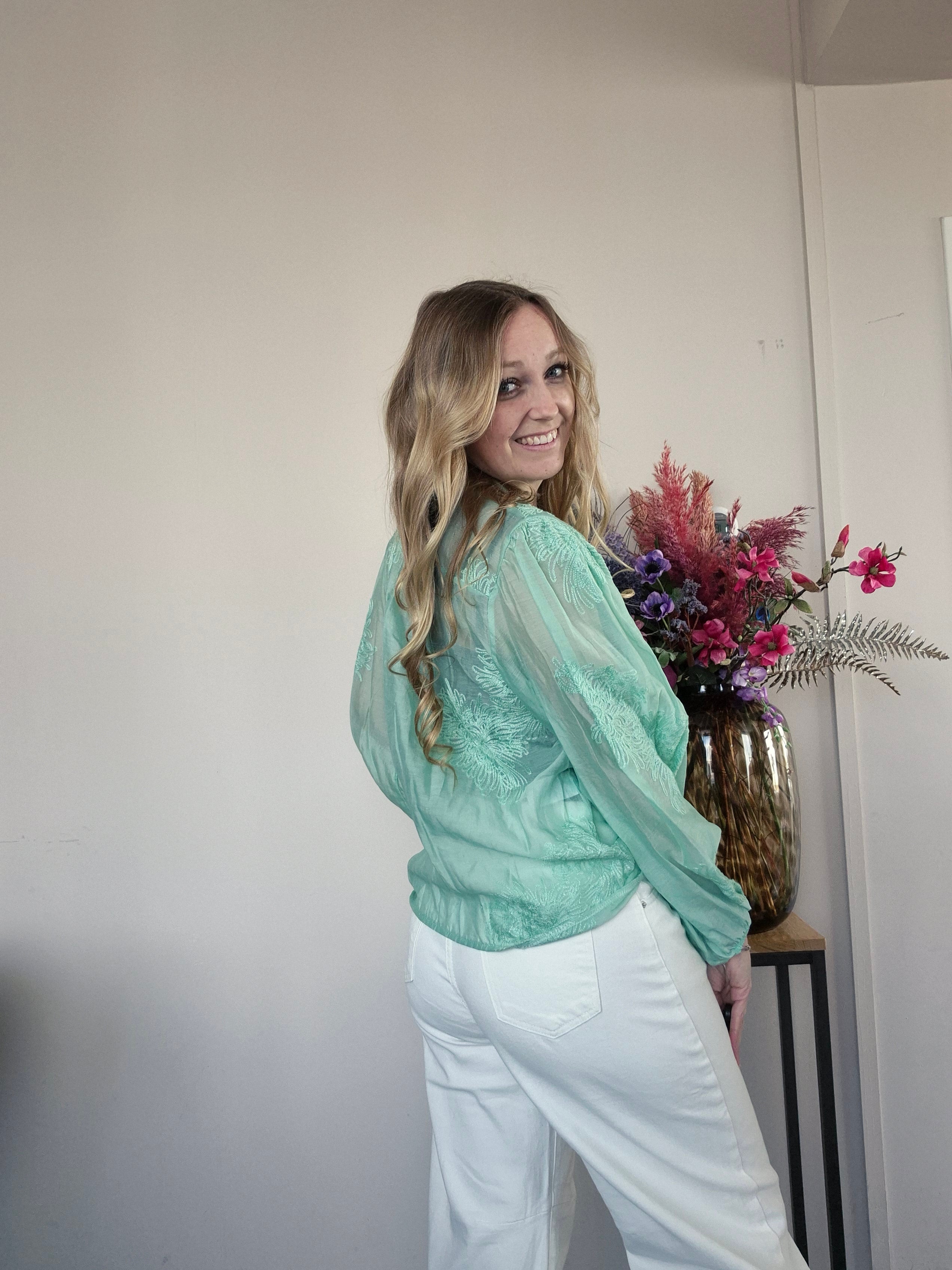 Blouse Bloem Groen - Nancfashion