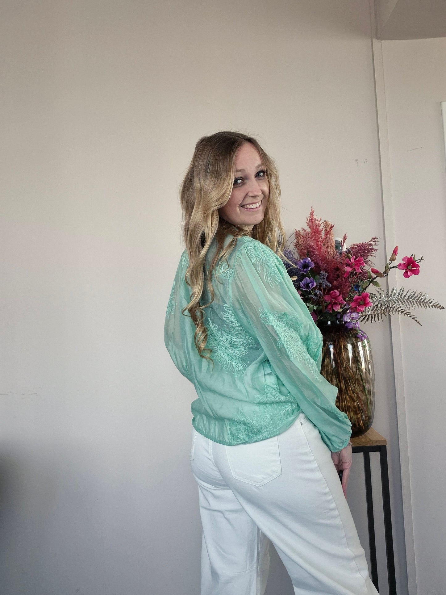 Blouse Bloem Groen - Nancfashion