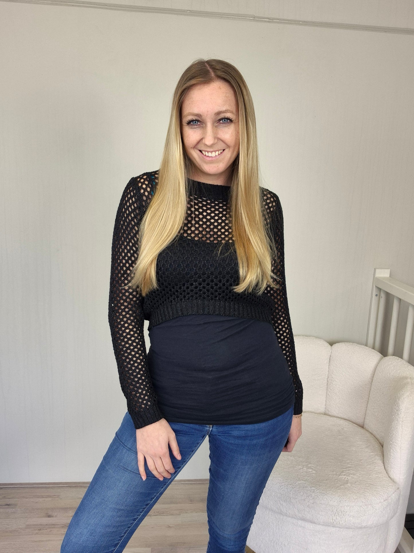 Top opengewerkt by swan zwart AW637 - Nancfashion