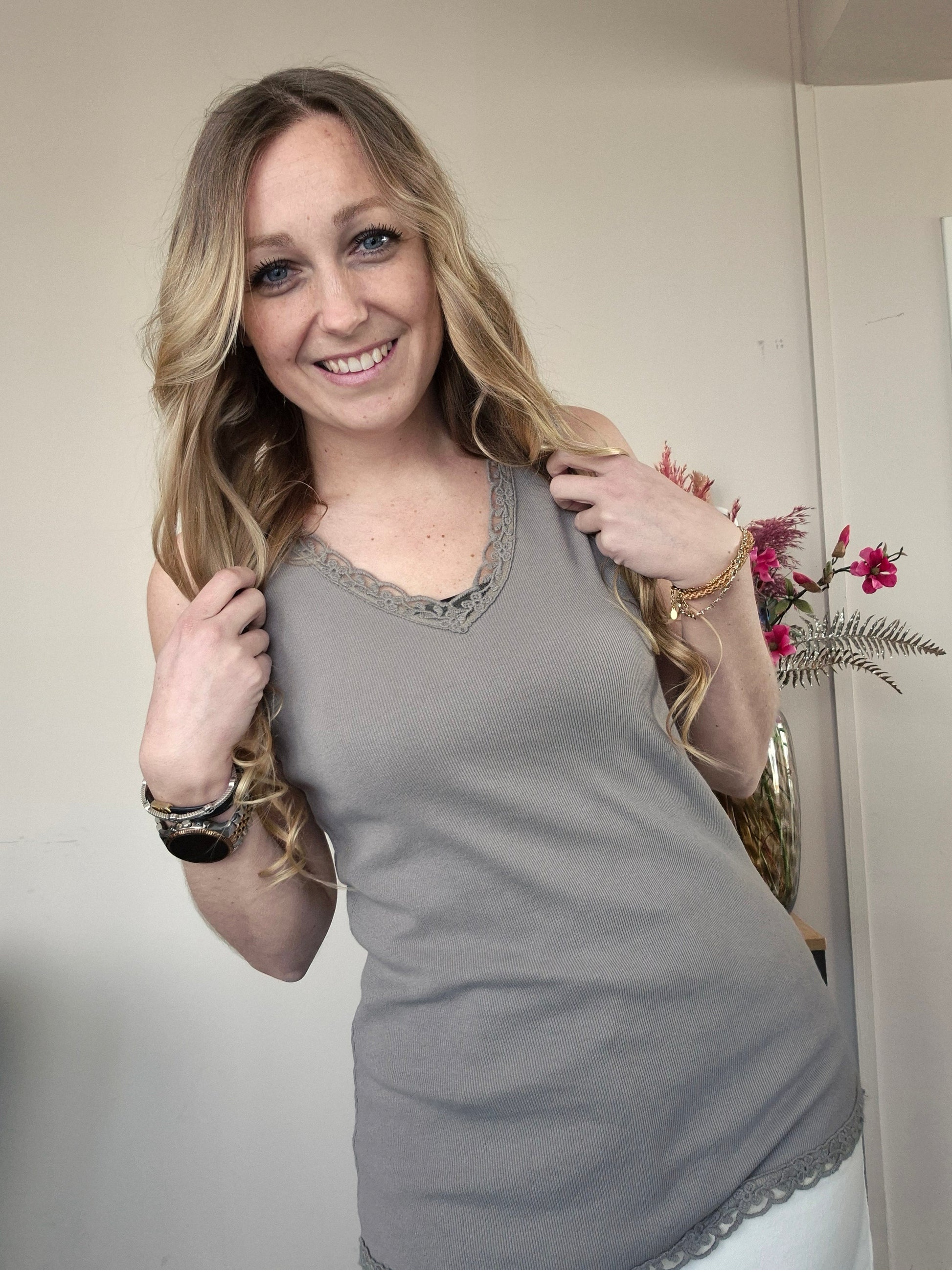 Basic Rib Top Taupe - Nancfashion
