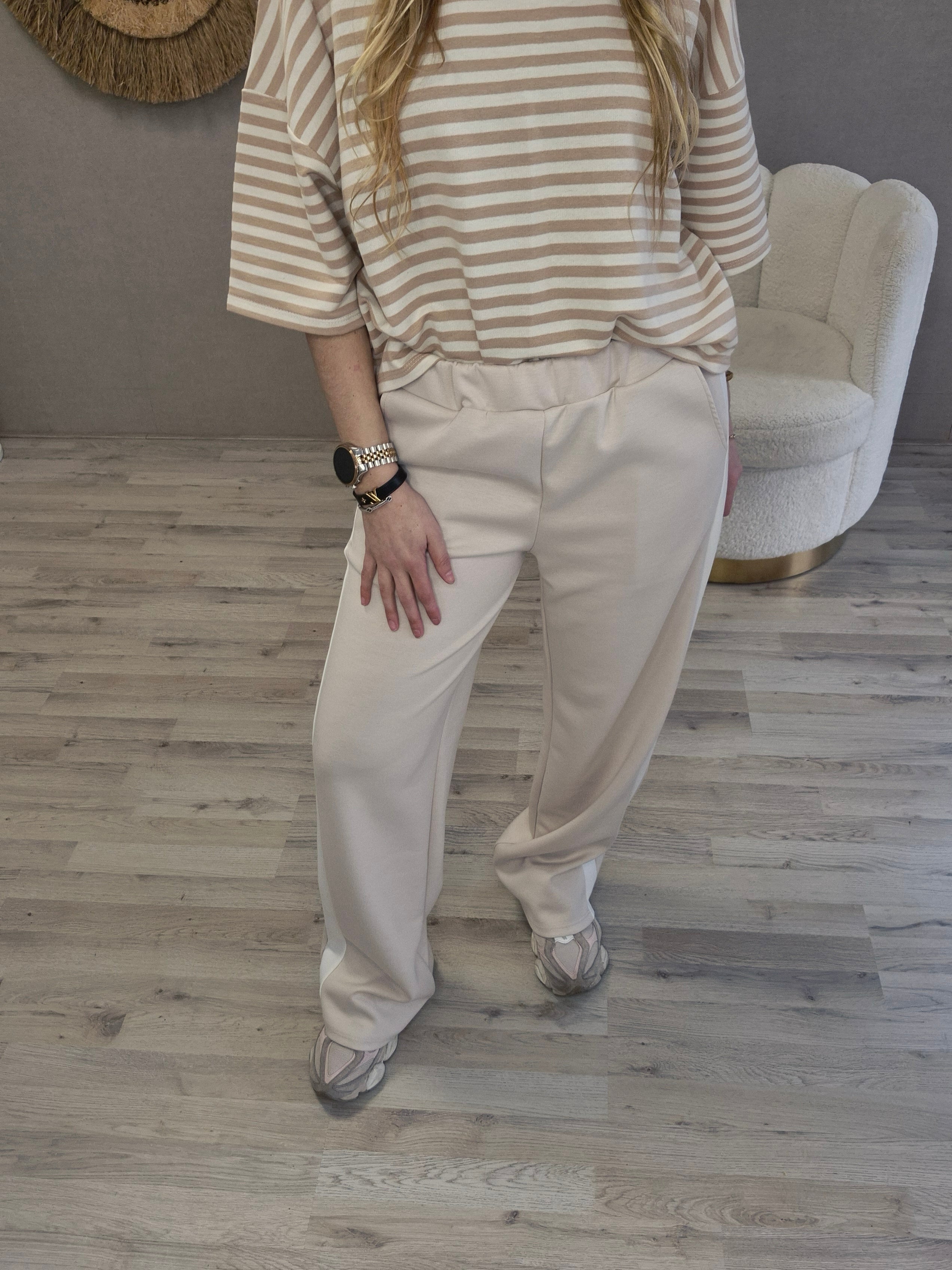 Jogg Broek beige wit - Nancfashion