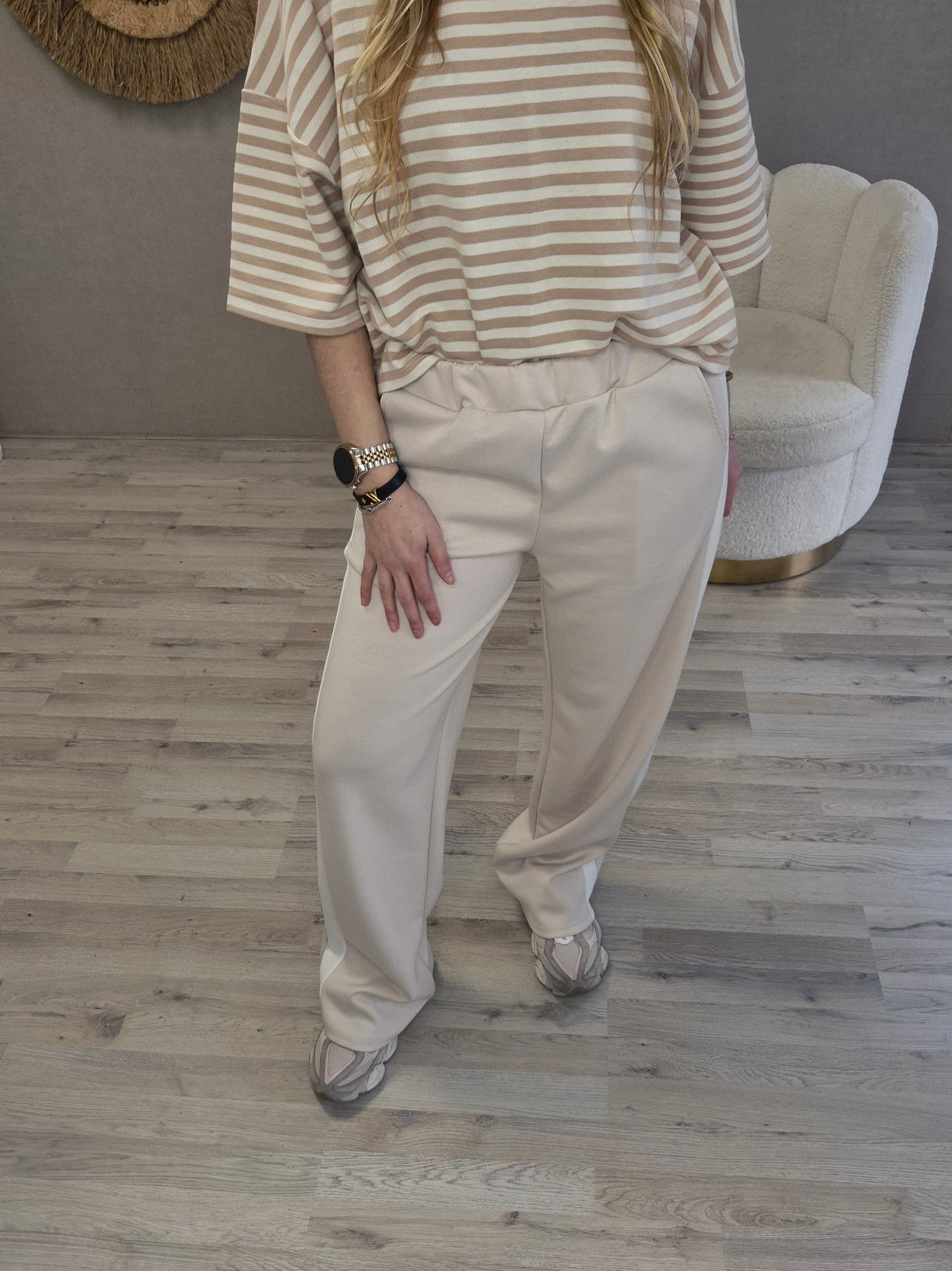 Jogg Broek beige wit - Nancfashion