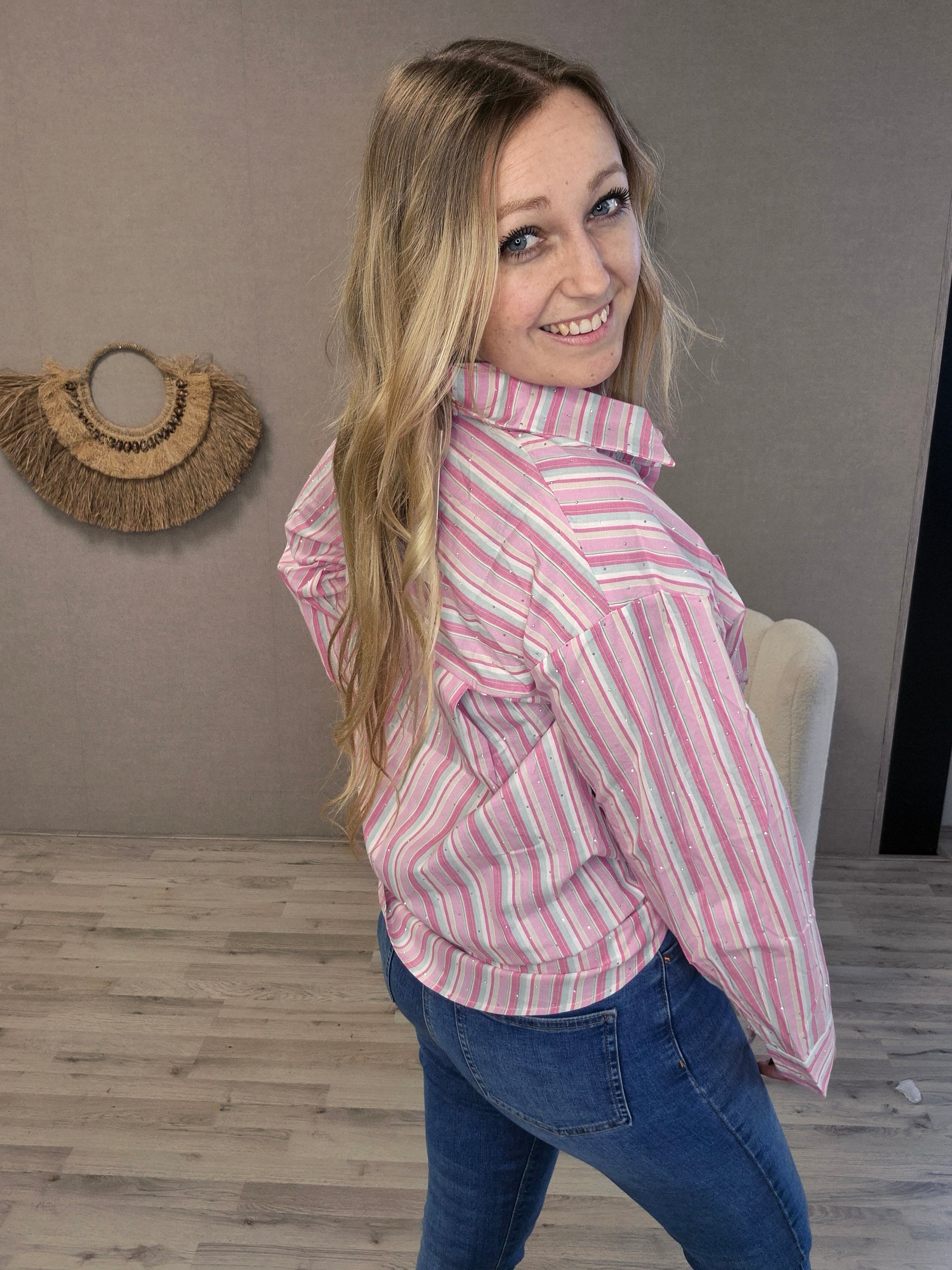 Blouse roze glitter - Nancfashion