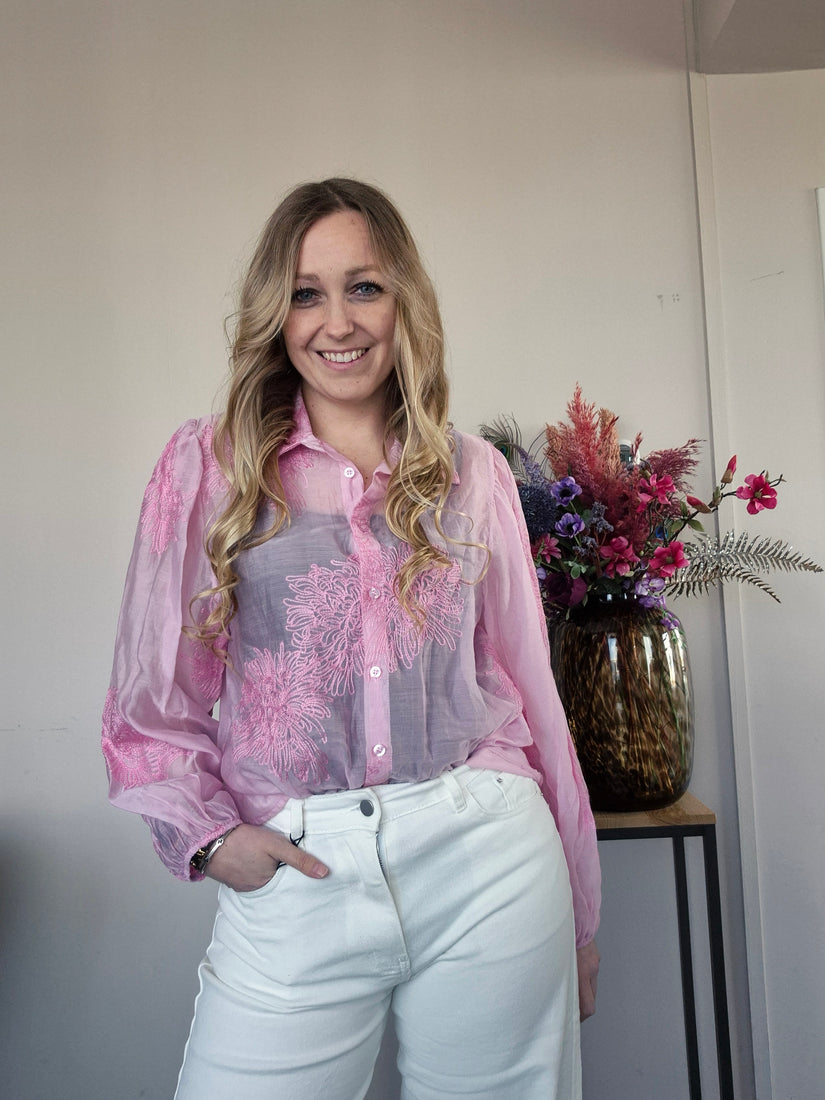 Blouse Bloem Roze - Nancfashion