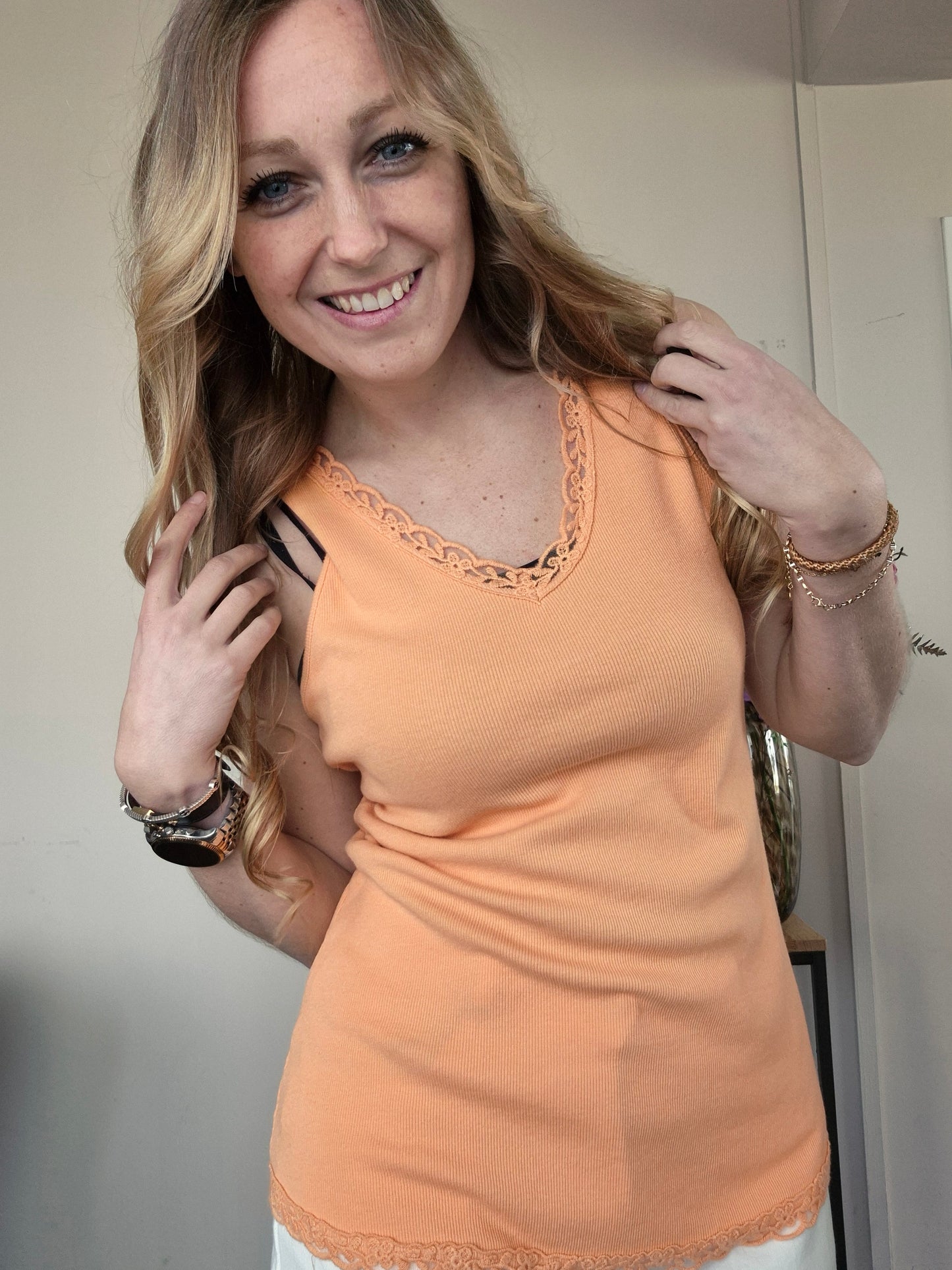 Basic Rib Top Oranje - Nancfashion