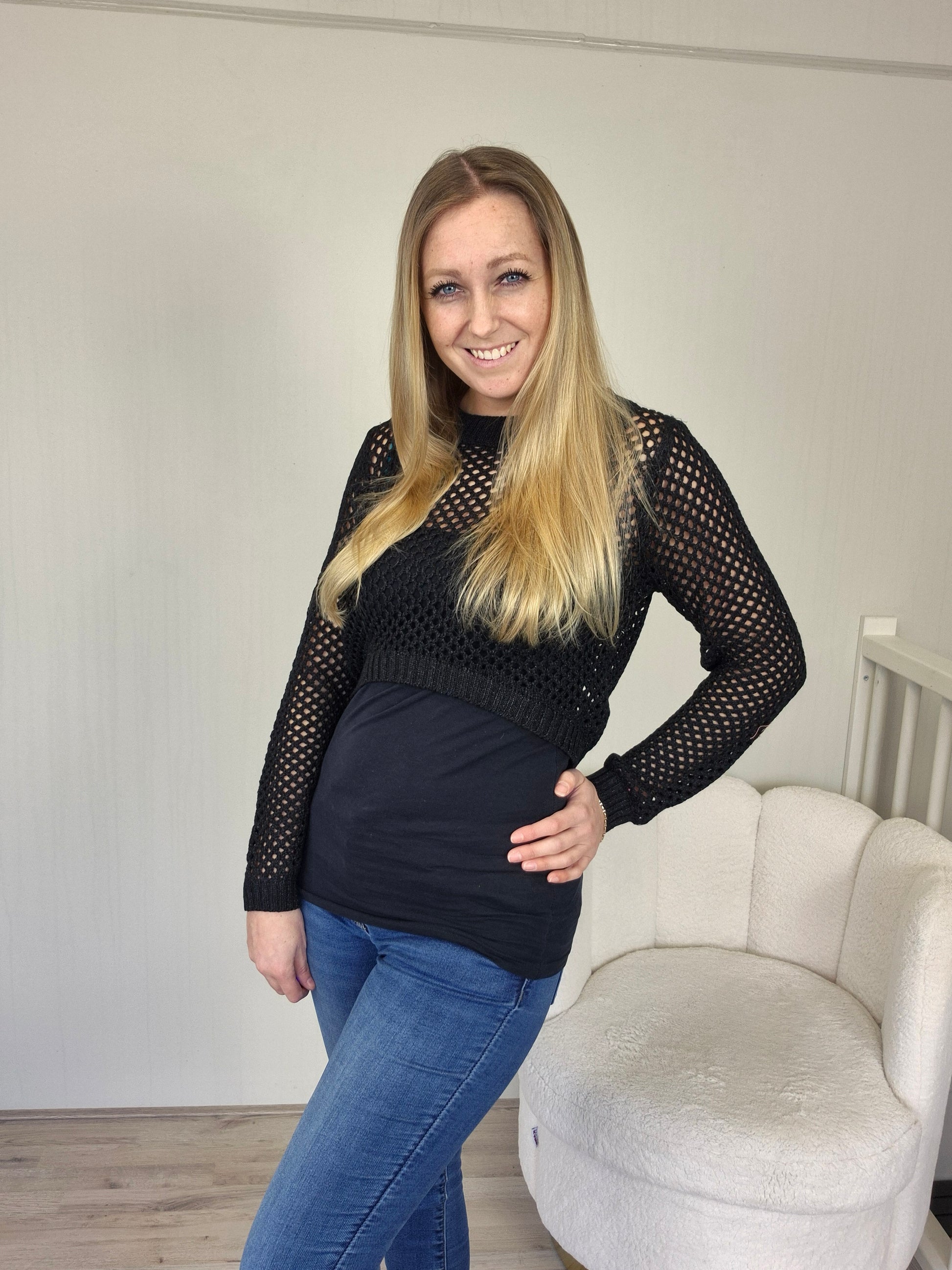 Top opengewerkt by swan zwart AW637 - Nancfashion