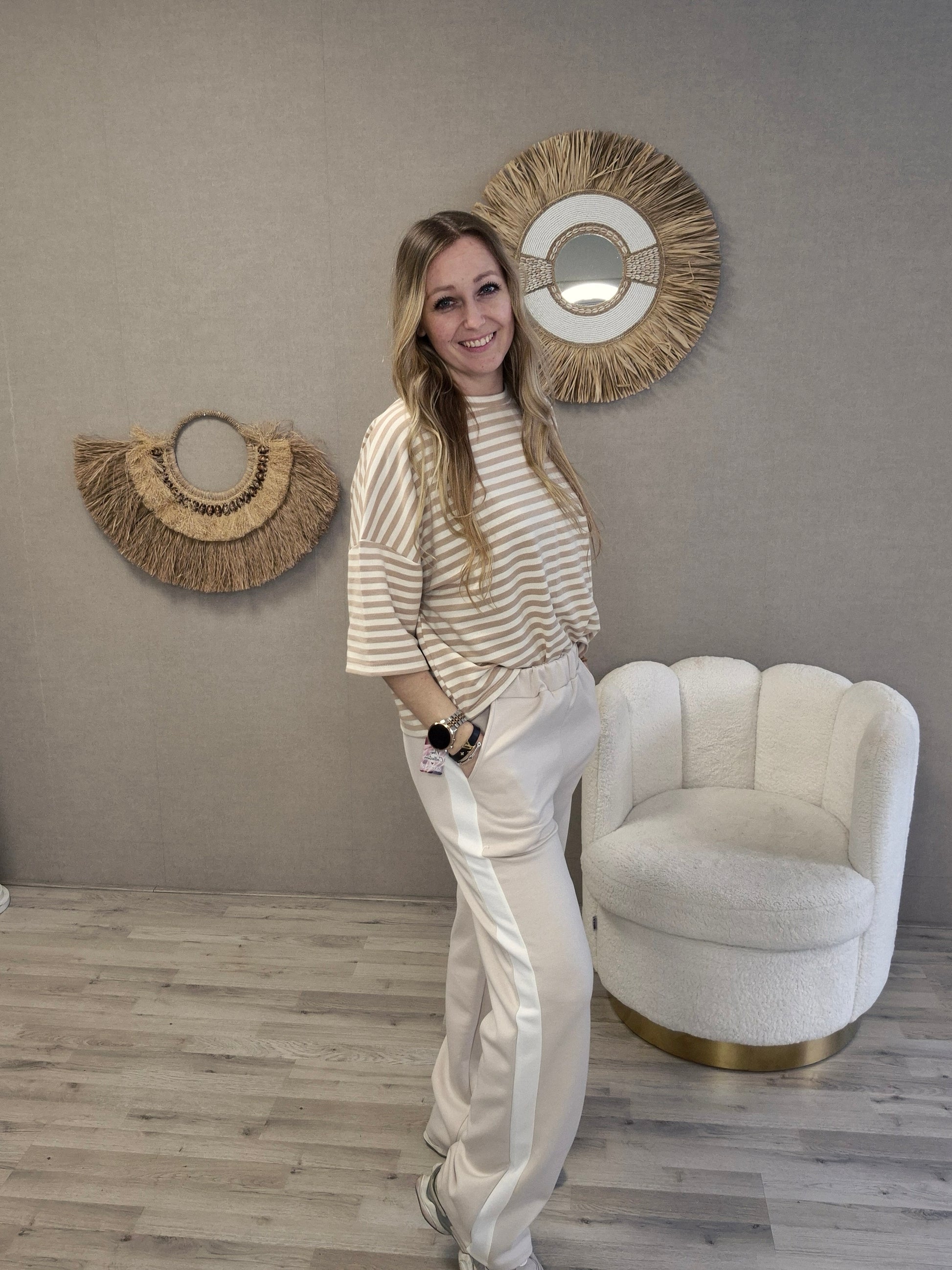 Jogg Broek beige wit - Nancfashion