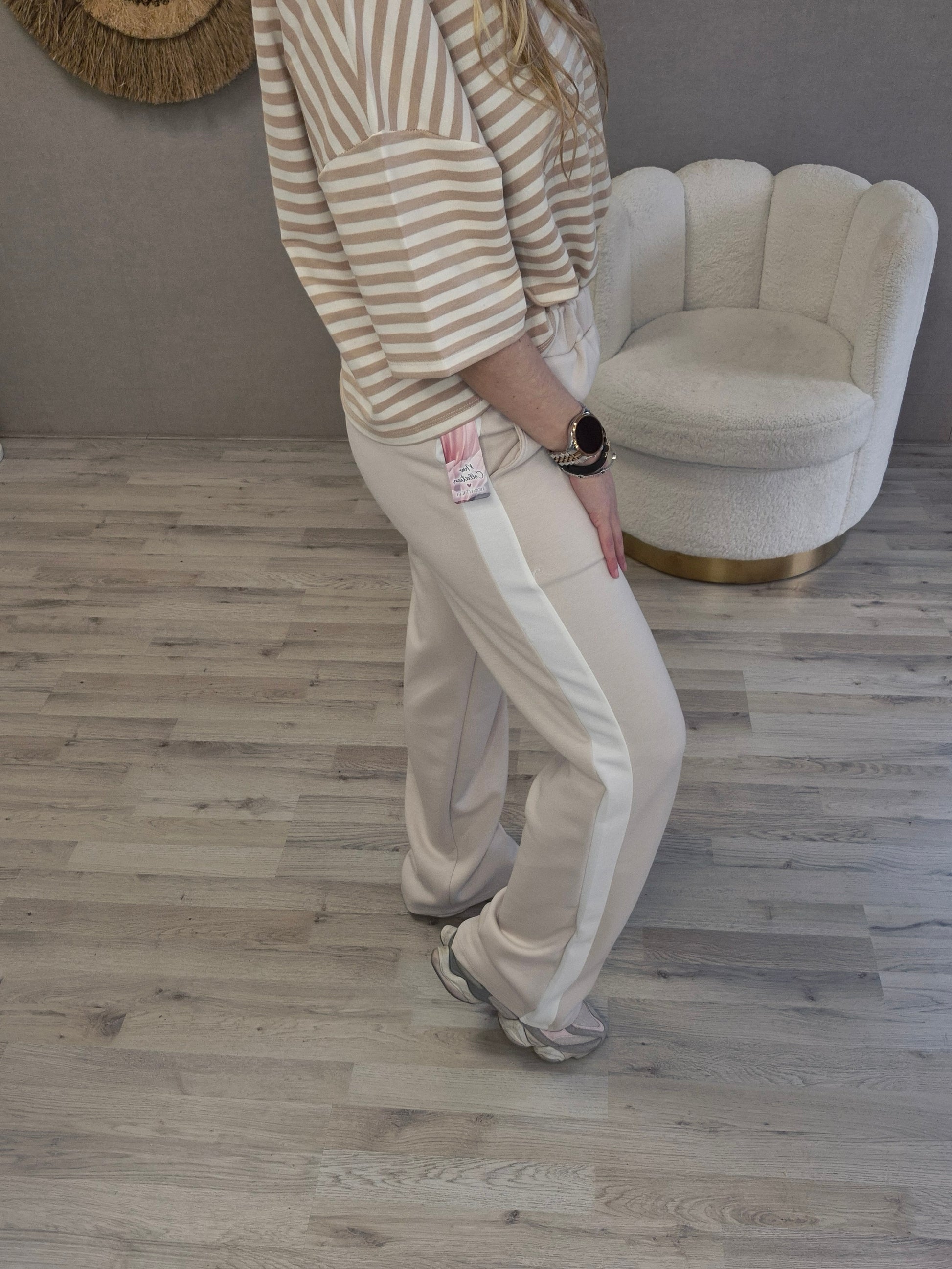 Jogg Broek beige wit - Nancfashion