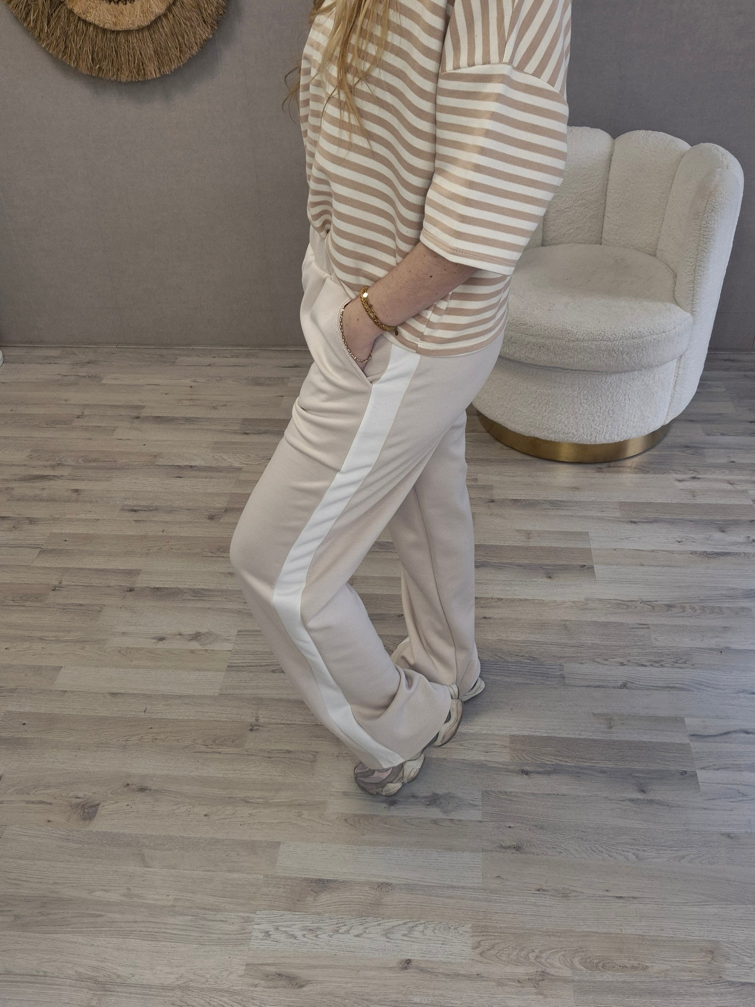 Jogg Broek beige wit - Nancfashion