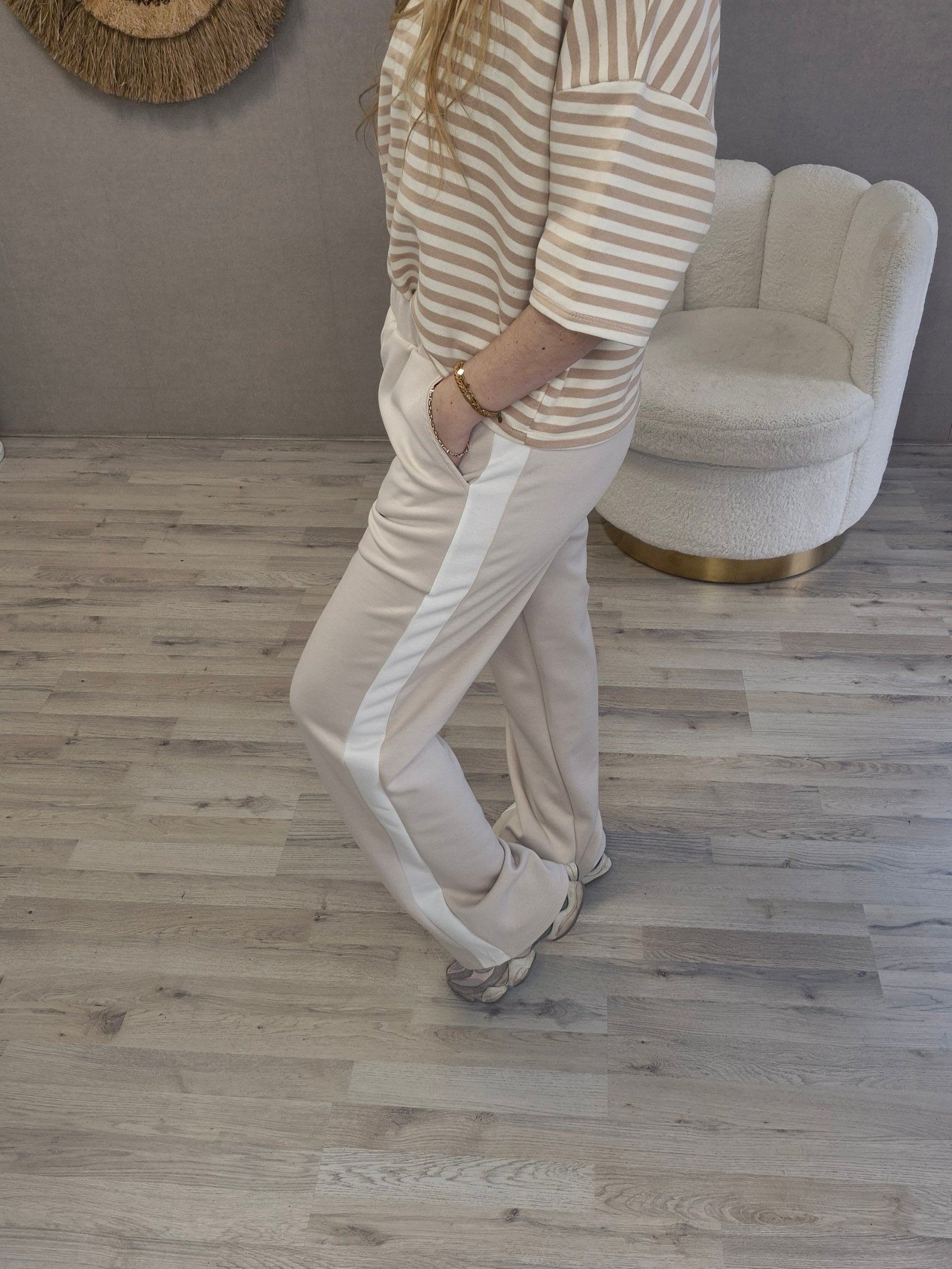 Jogg Broek beige wit - Nancfashion