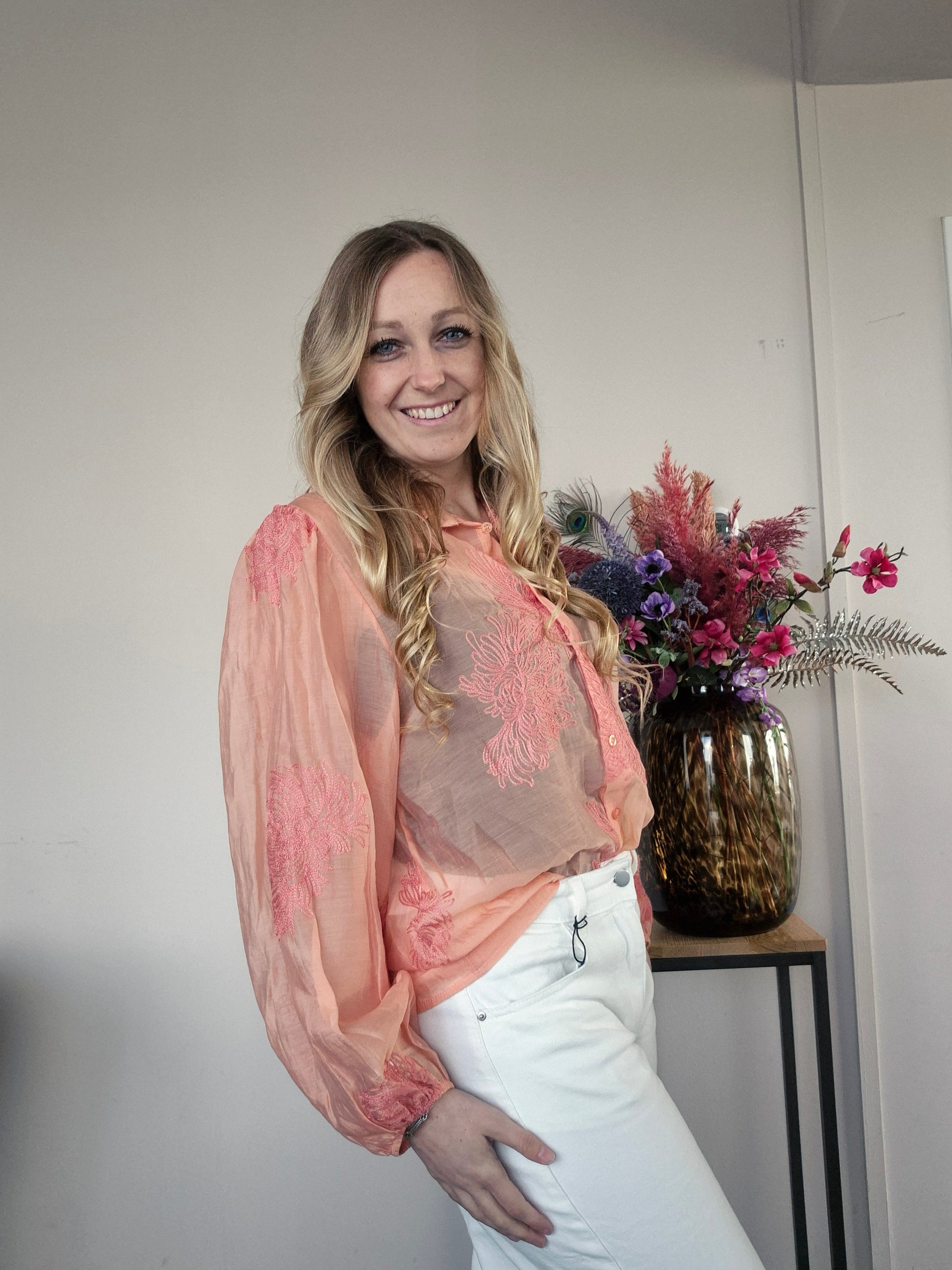 Blouse Bloem Zalm - Nancfashion