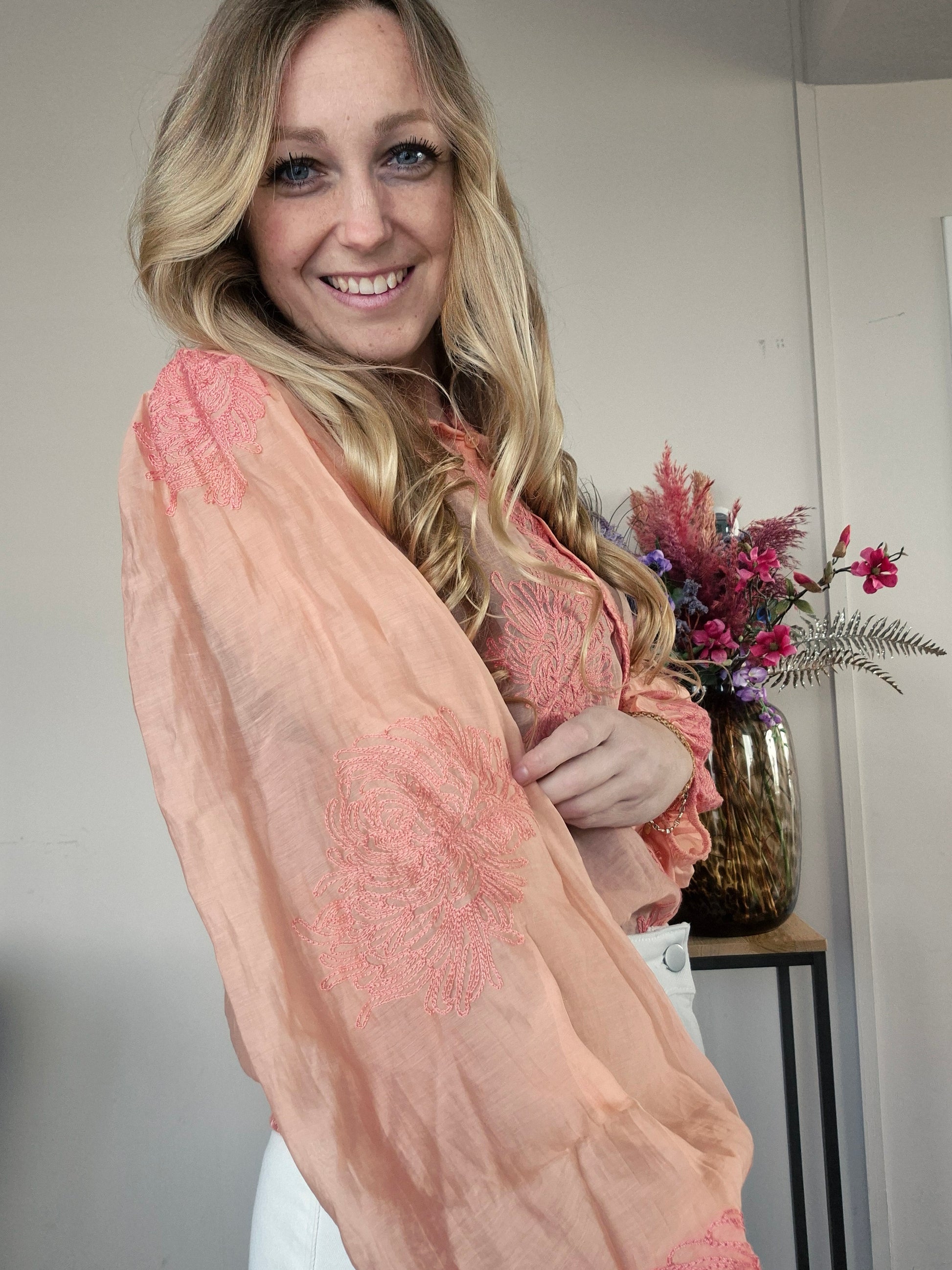 Blouse Bloem Zalm - Nancfashion