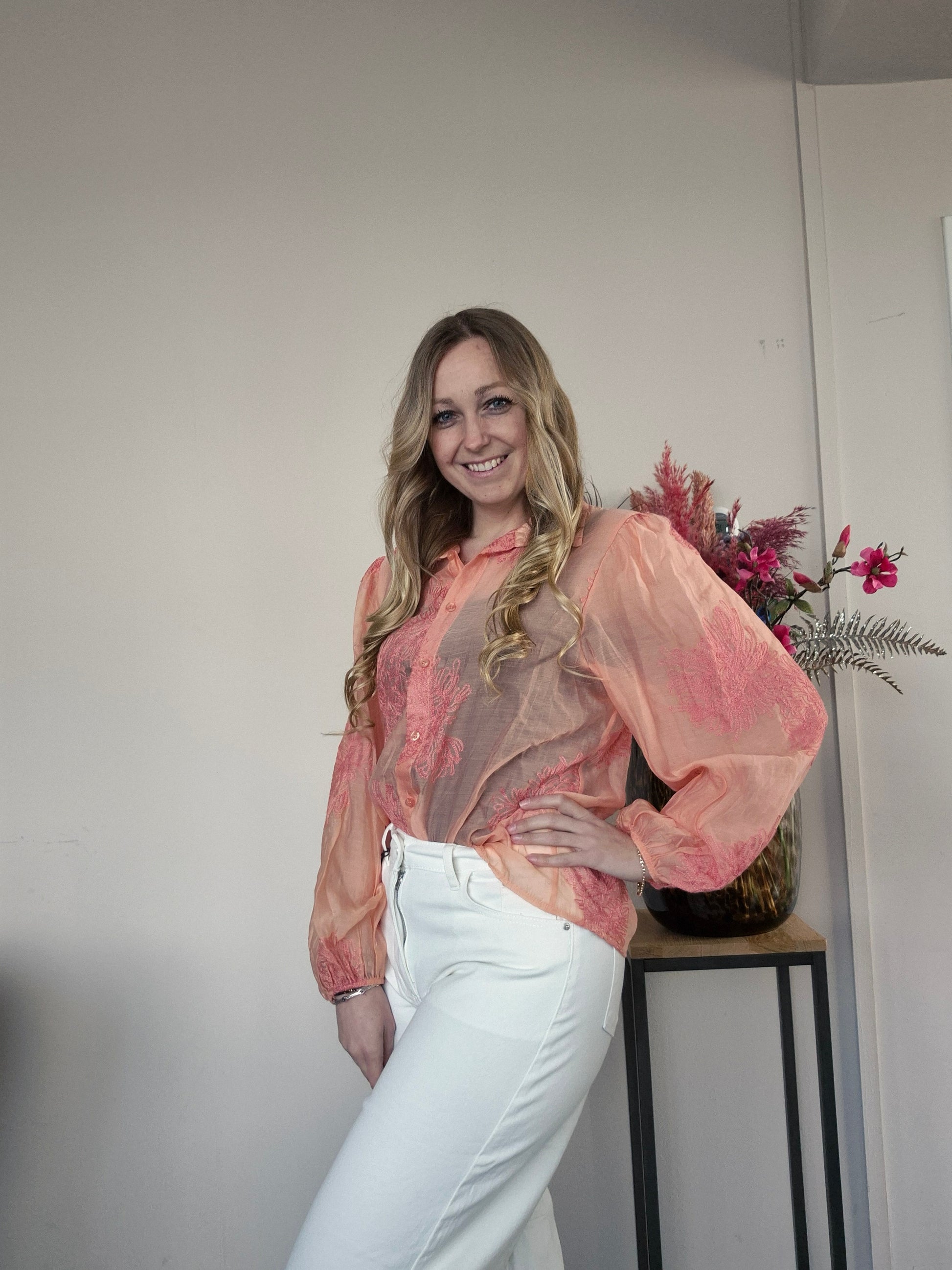 Blouse Bloem Zalm - Nancfashion