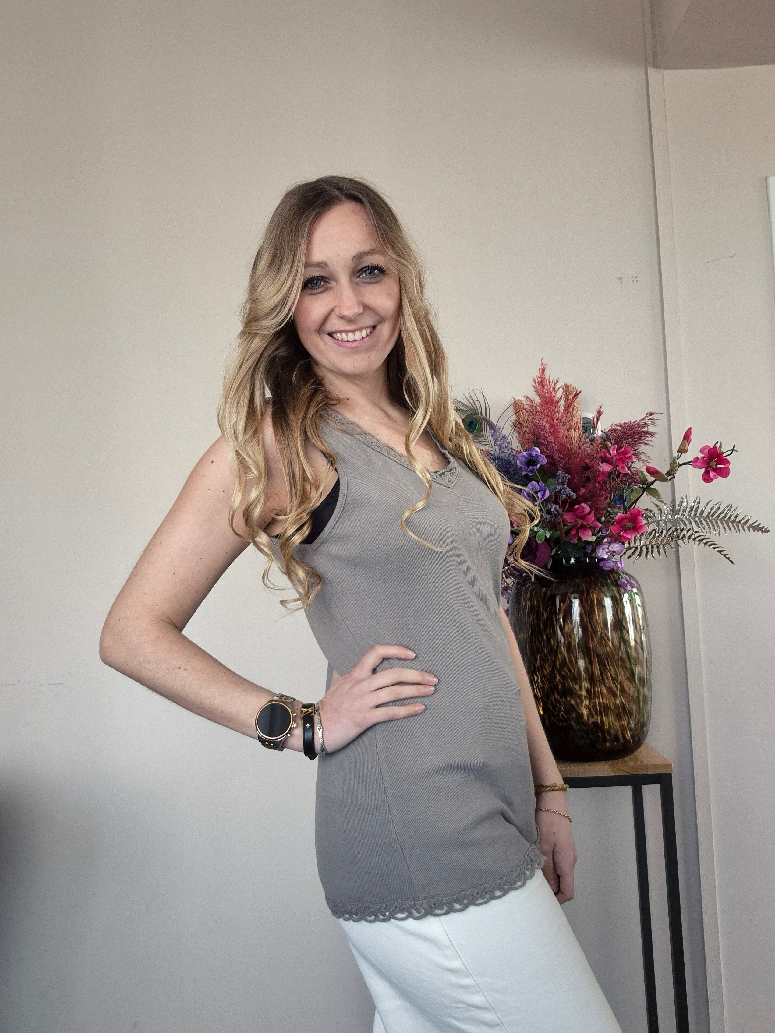 Basic Rib Top Taupe - Nancfashion