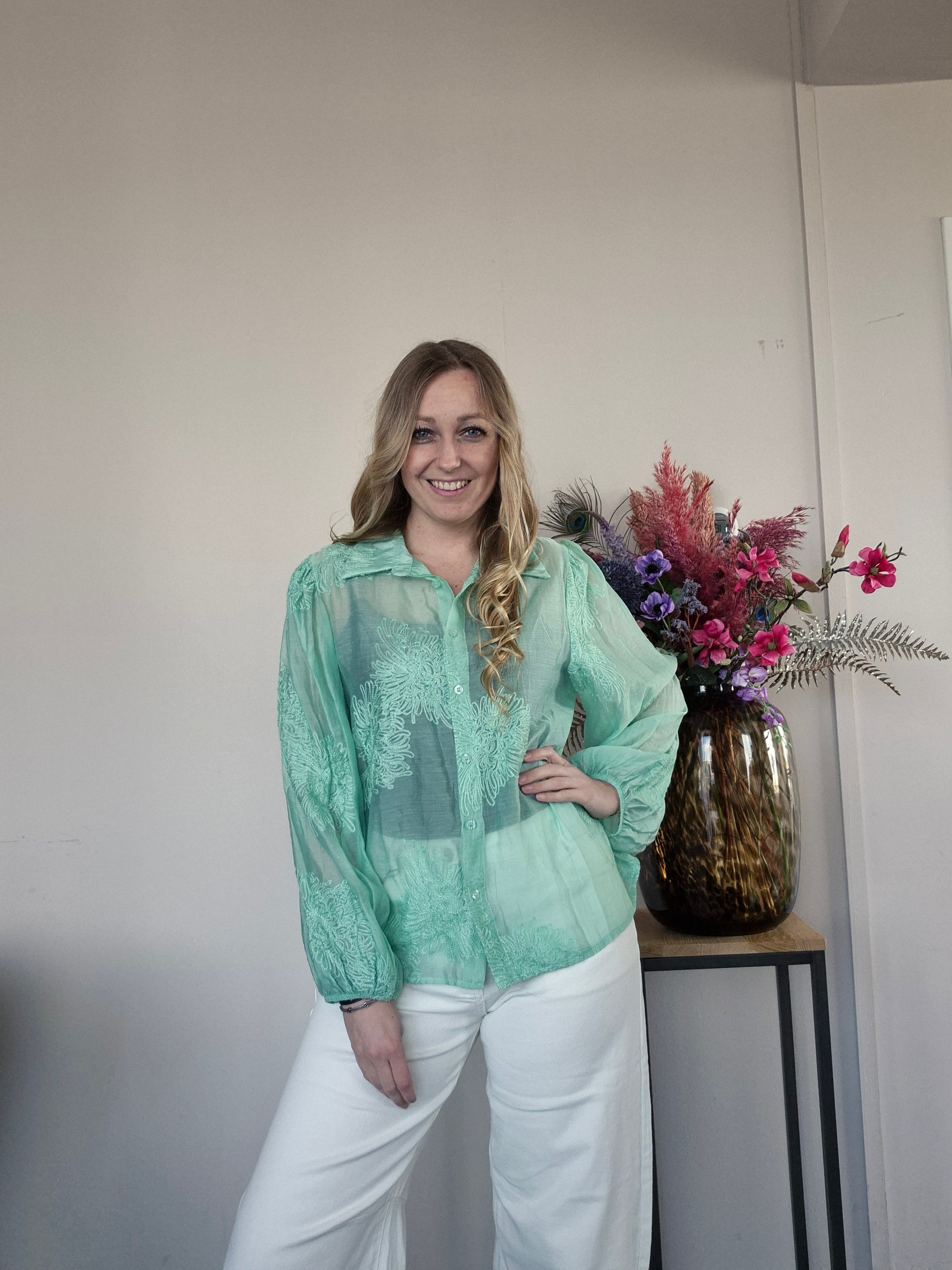 Blouse Bloem Groen - Nancfashion