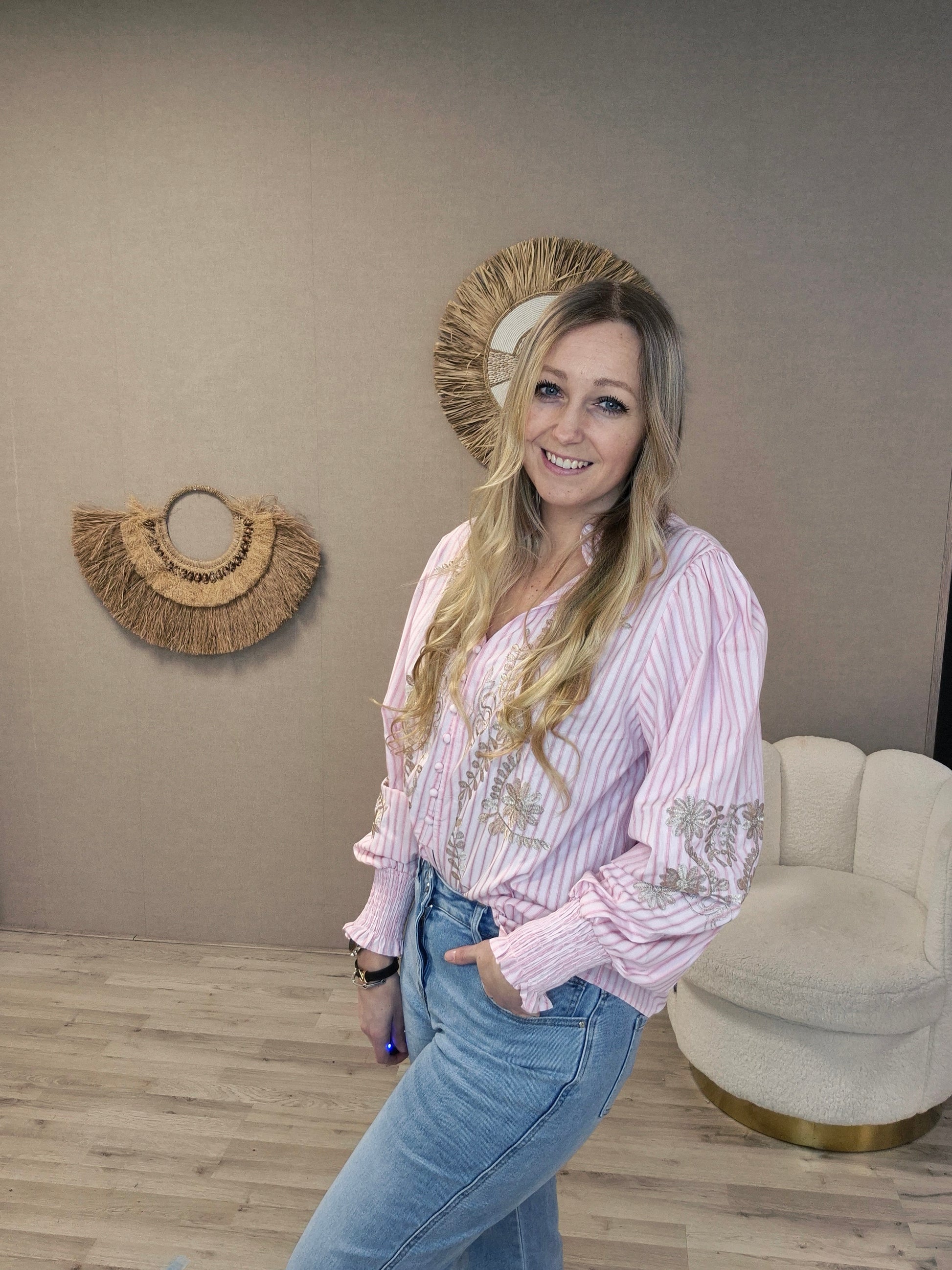 Blouse Bloem Roze - Nancfashion